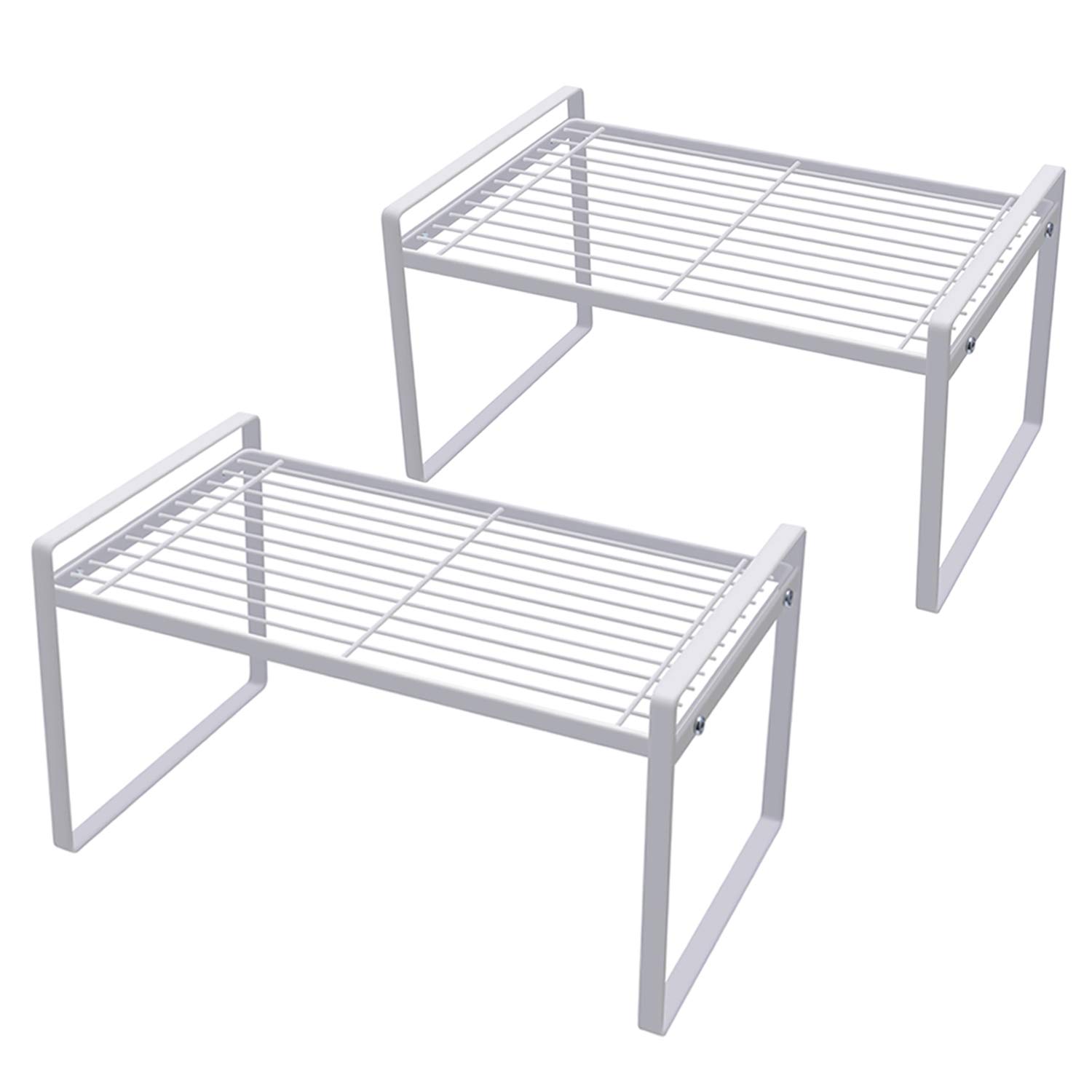 2 Pack Stackable Steel Frame Shelf Organizer - Rust Resistant & Non-Slip White Storage Rack for Kitchen Cabinet, Pantry, Bathroom, Bedroom & Office | Space Saving Counter & Desk Organizer for Home & Office Use
