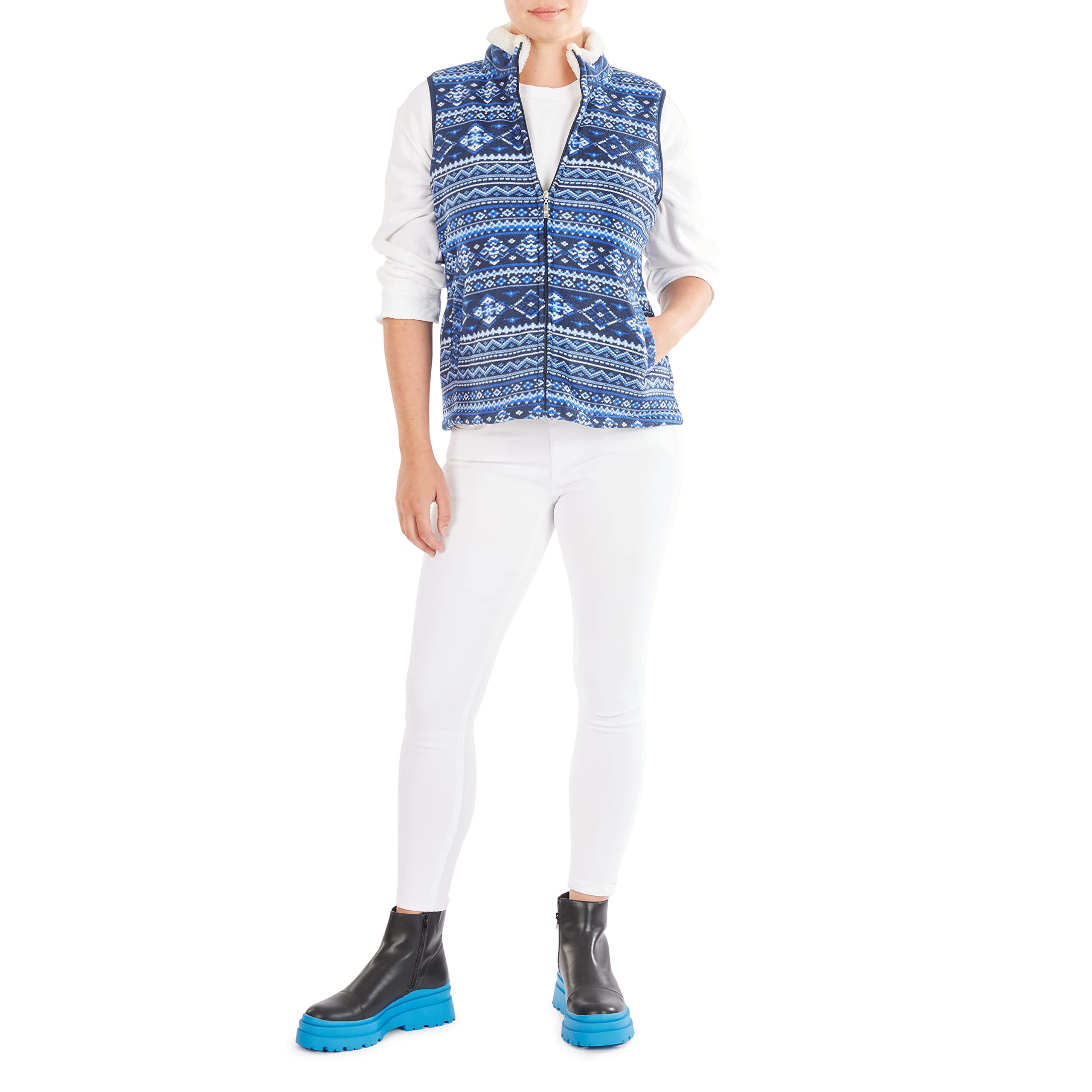 Smith's American Women's Butter-Sherpa Lined Printed Fleece Zip Front Vest - Cozy Winter Outerwear for Hiking, Camping & Casual Wear