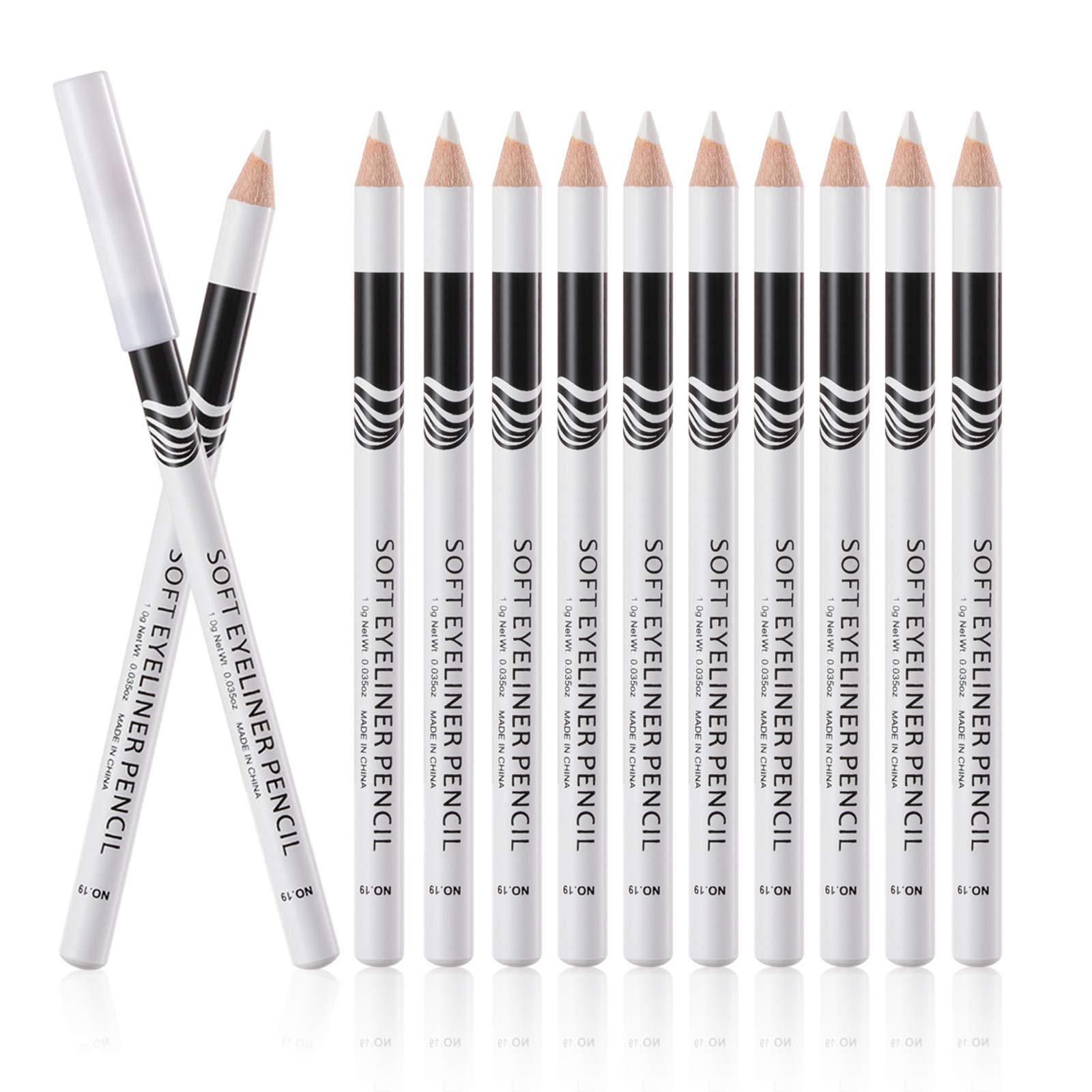 Professional White Eyeliner Pencils - Soft, Waterproof & Long-Lasting for Highlighting, Eyeshadow & Eye Brightening (12 Pack) | Perfect for Stage Makeup, Cosplay & Everyday Beauty Enhancement