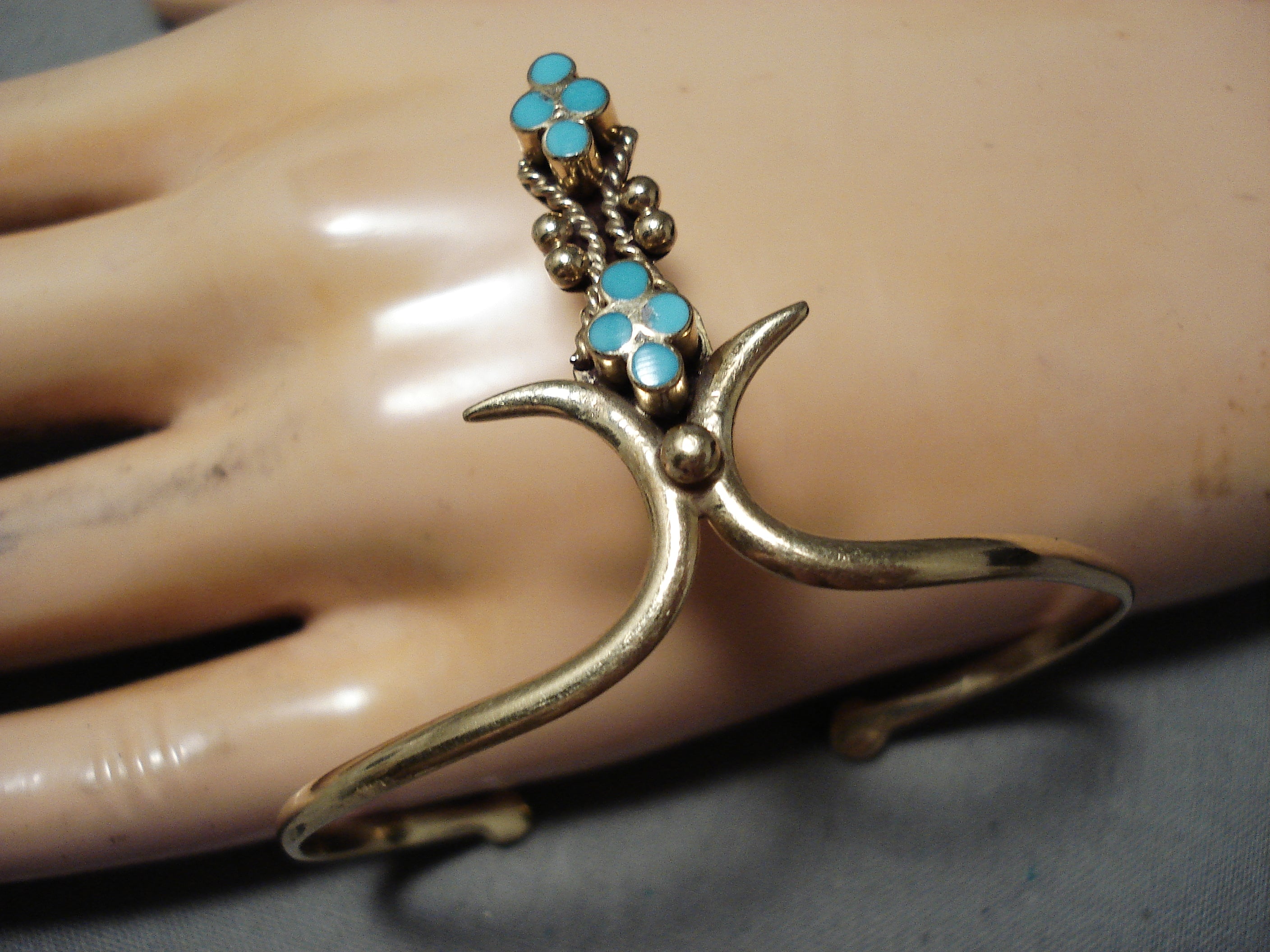 14K Gold Vintage Native American Navajo Turquoise Bracelet for Women - Handmade Signed Jewelry - Perfect for Boho, Western & Southwest Fashion