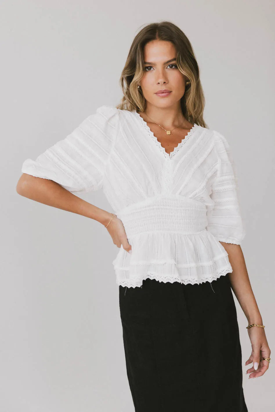 Nika Lace Ruffle Blouse for Women - Elegant Floral Lace Top with Ruffled Sleeves - Perfect for Date Night, Office Wear & Special Occasions