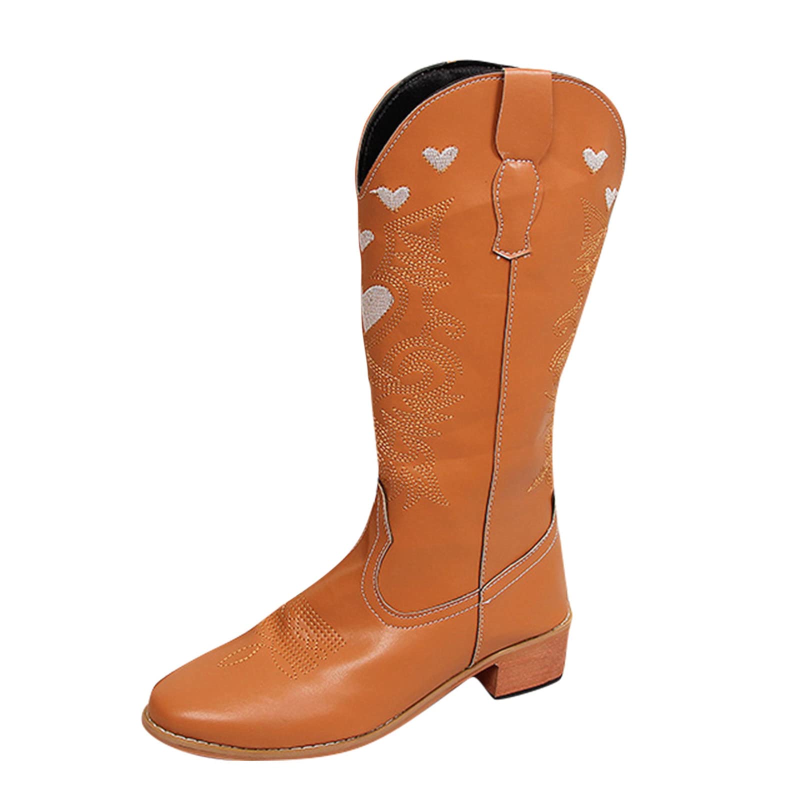 Chunky Heel Embroidered Western Boots for Women - Knee High Pull-On Pointed Toe Fashion Booties | Perfect for Country Concerts, Fall Outfits & Cowgirl Style