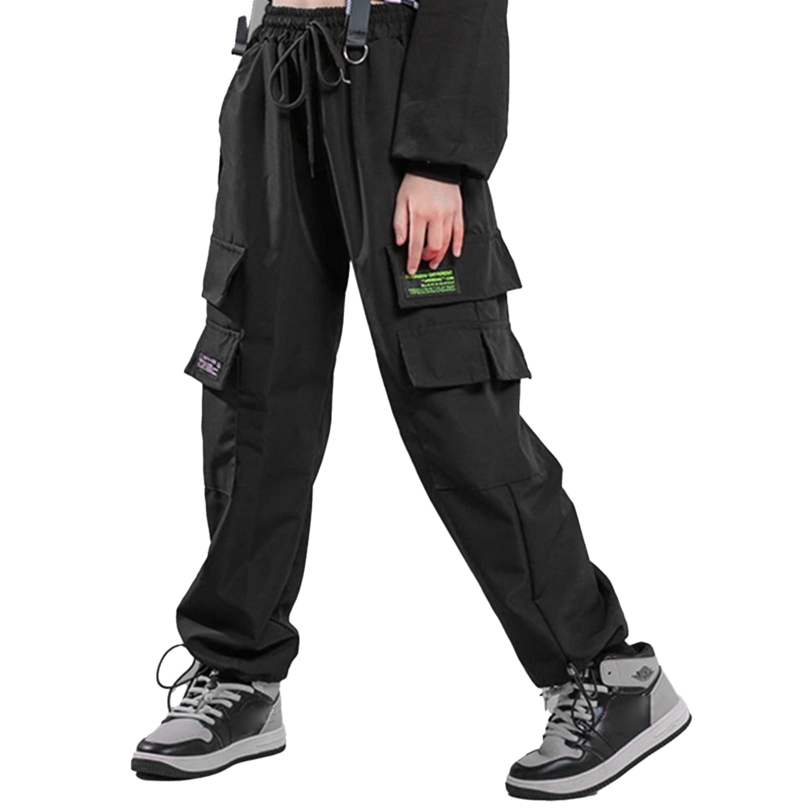 FEESHOW Girls' Casual Cargo Jogger Pants - Soft Active Sweatpants with Pockets for Kids | Hip Hop Streetwear, Jazz Dance, School & Playtime Outfits