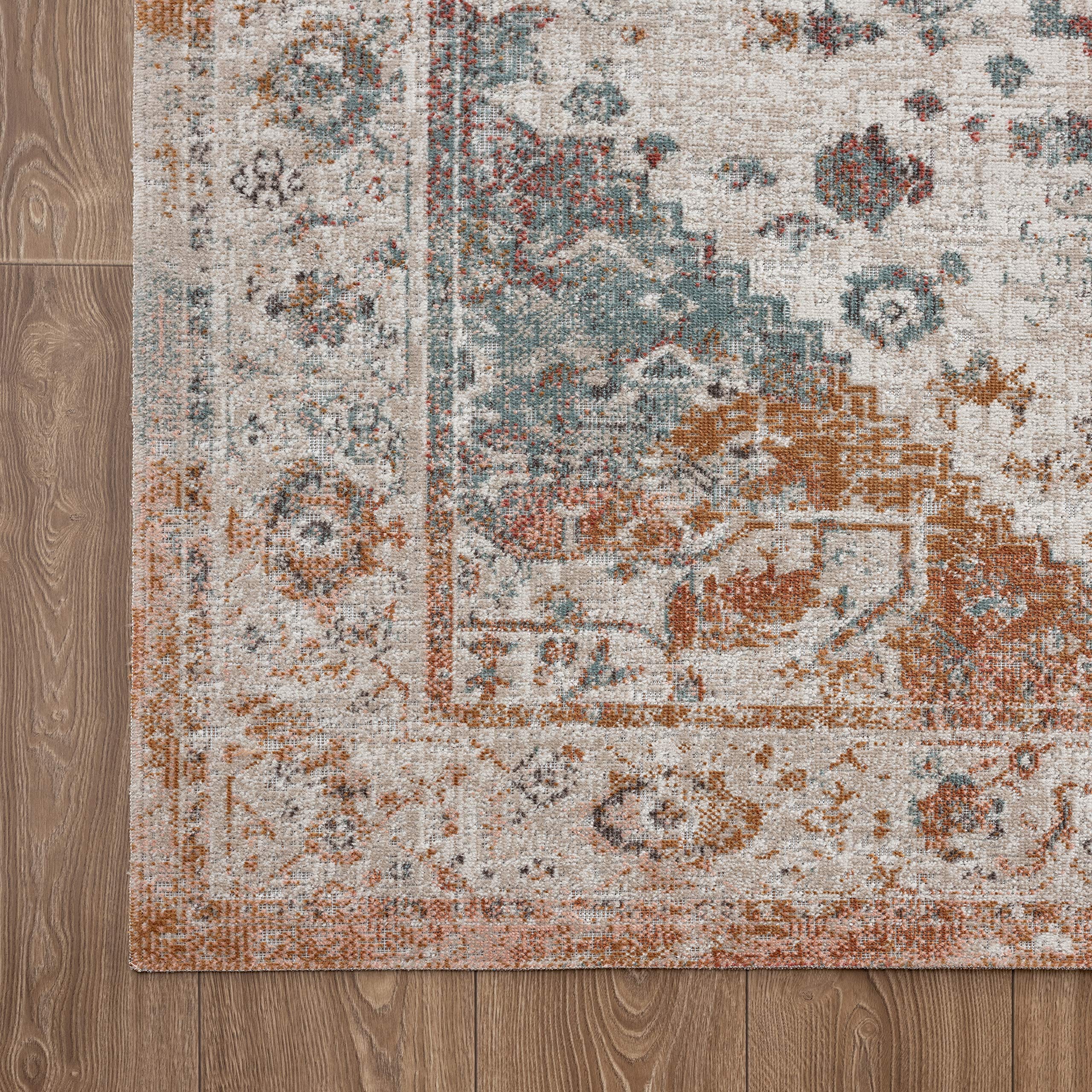 LR Home 9x12 Indoor Outdoor Classic Medallion Turkish Woven Area Rug - Beige/Cream Home Decor Rug for Living Room, Bedroom, Patio & Garden