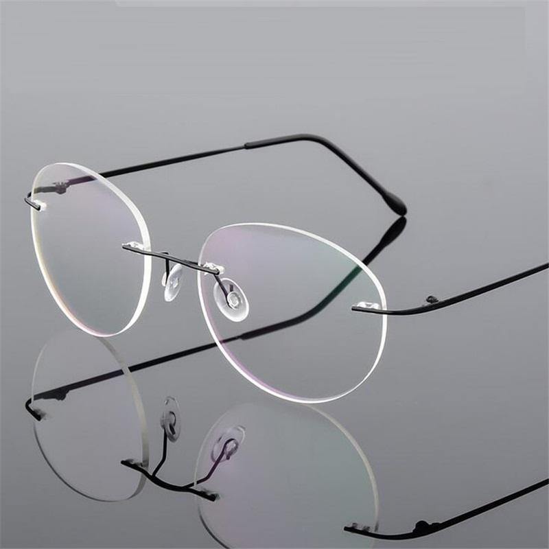 Retro Round Foldable Ultra Light Blue Light Blocking Computer Glasses - Memory Frame Rimless Eyewear for Men & Women - Perfect for Office, Gaming & Screen Time