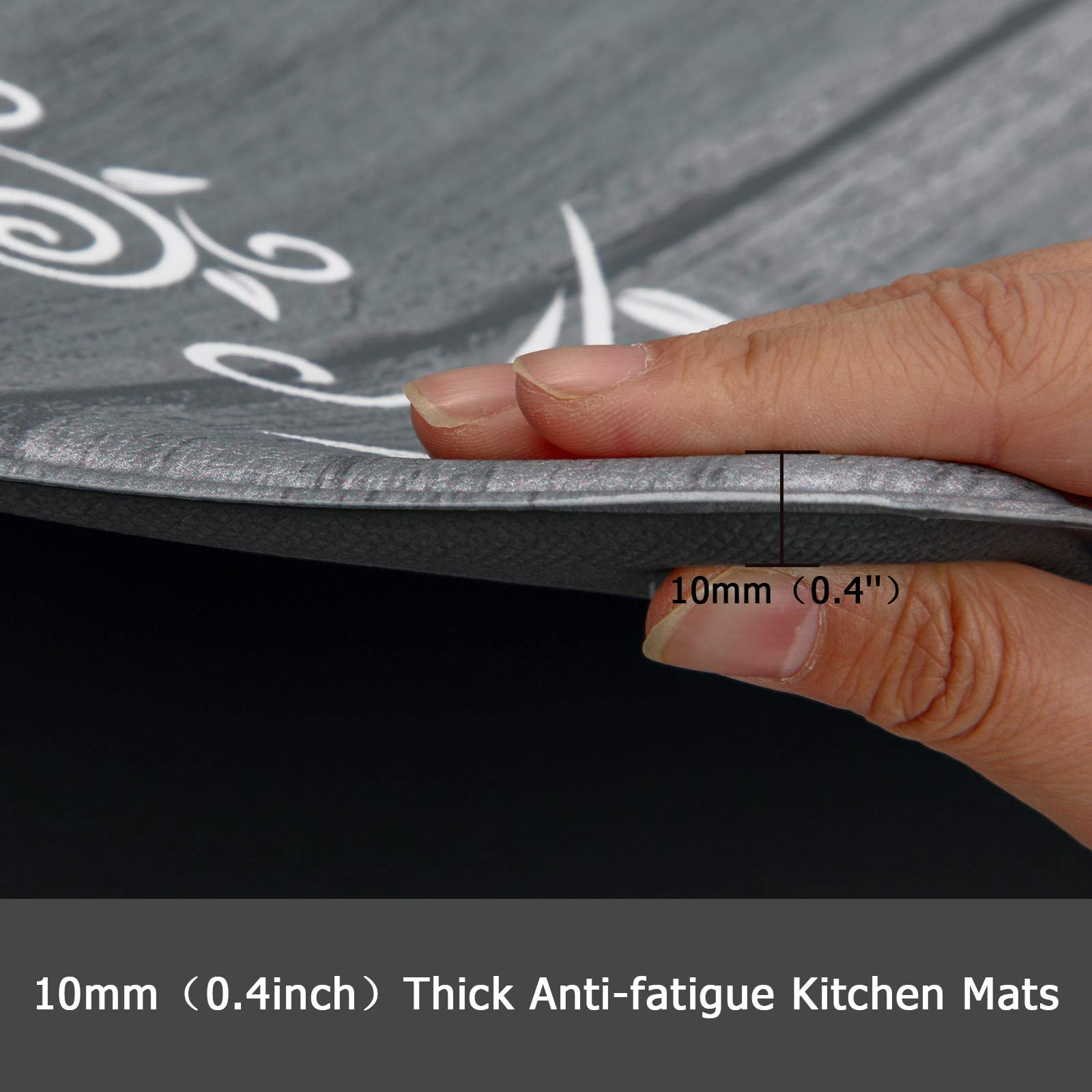HEBE Anti-Fatigue Kitchen Mat Set of 2 - Non-Slip Cushioned Floor Mats for Standing, Waterproof & Comfortable - Perfect for Farmhouse Kitchen, Office, Laundry Room & Sink Area - Ideal for Cooking, Dishwashing & Long Standing Work