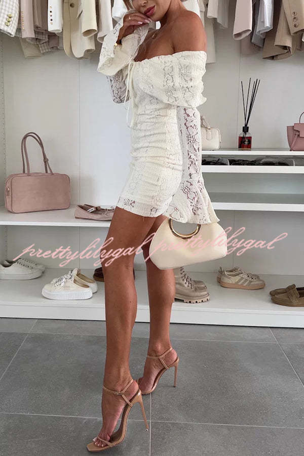 Elegant Solid Color Lace Off-Shoulder Mini Dress - Slim Fit Sexy Party Dress for Women, Perfect for Cocktail Parties, Date Nights & Summer Vacations