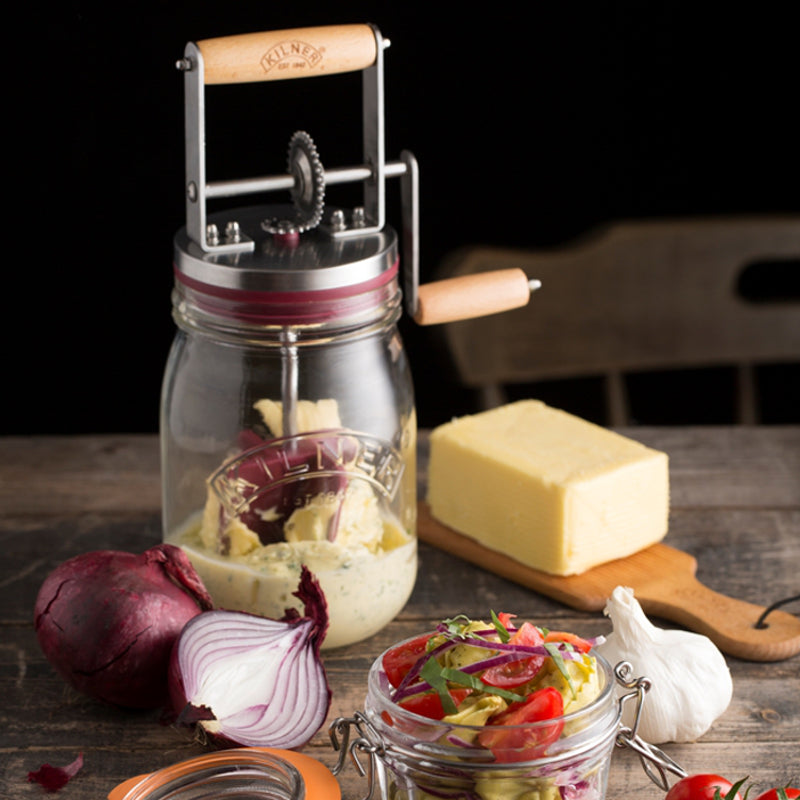 Kilner 800ml Glass Butter Churner - Handcrafted Homemade Butter Maker for Fresh Dairy, Cream & Buttermilk - Perfect for Kitchen, Farmhouse & DIY Butter Making at Home