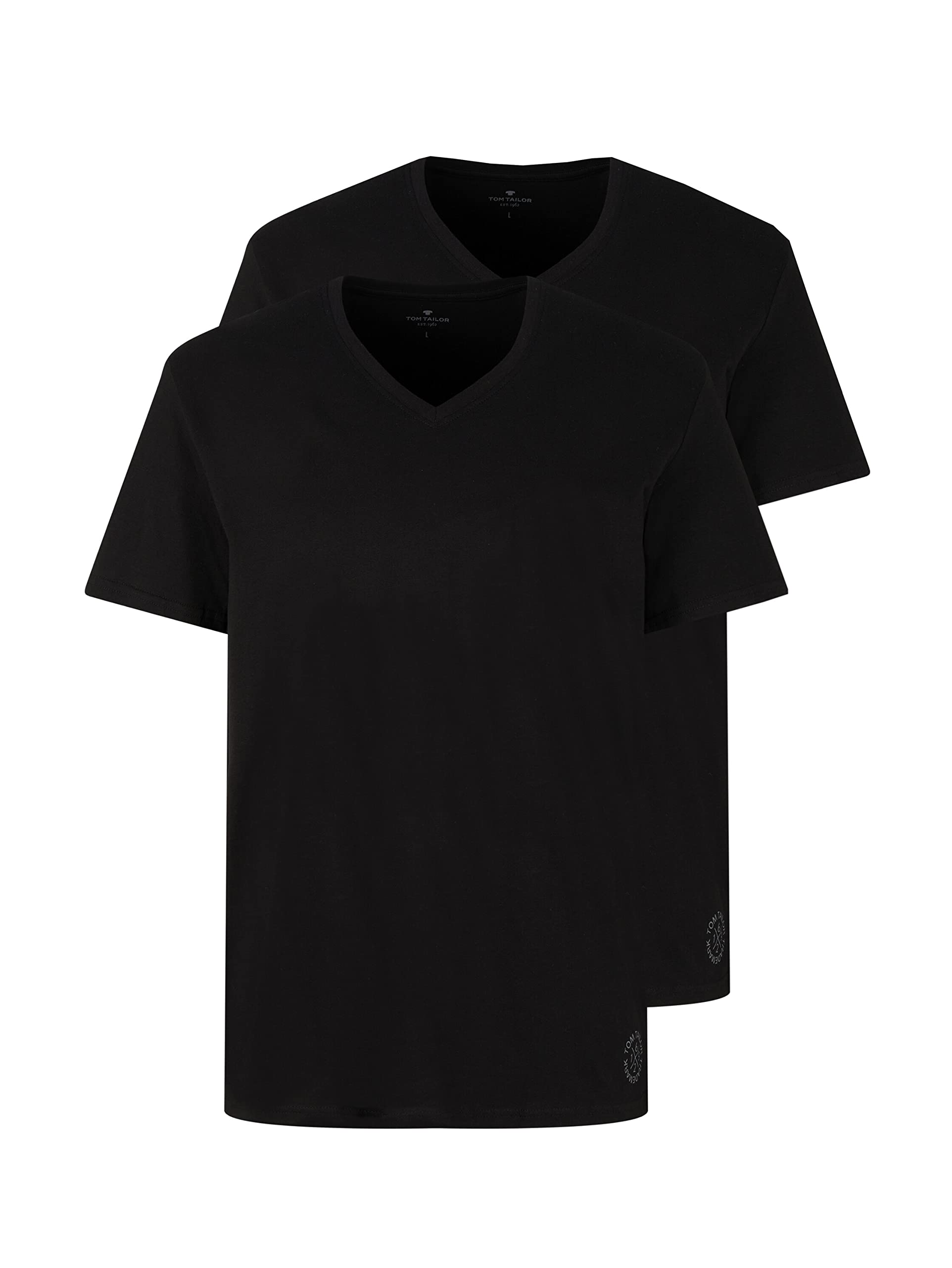 Tom Tailor Men's V-Neck Double Layer T-Shirt - Slim Fit Casual Shirt in White or Black - Perfect for Everyday Wear, Office & Weekend Outings