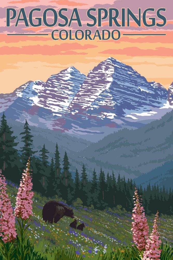 Pagosa Springs Colorado Bears & Spring Flowers - 16x24 Gallery Quality Metal Wall Art, Aluminum Home Decor for Living Room, Bedroom & Office