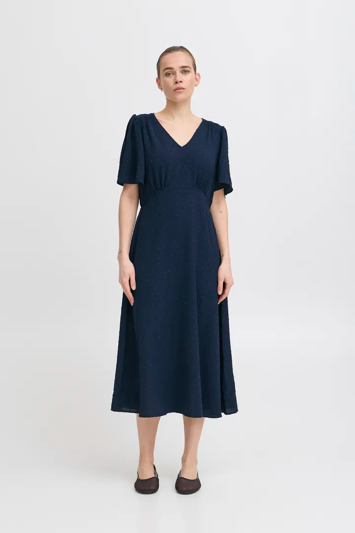 Gabby Midi Dress for Women - Elegant Flowy A-Line Summer Dress with V-Neck & Short Sleeves (Total Eclipse Black) | Perfect for Casual Outings, Beach Vacations & Date Nights
