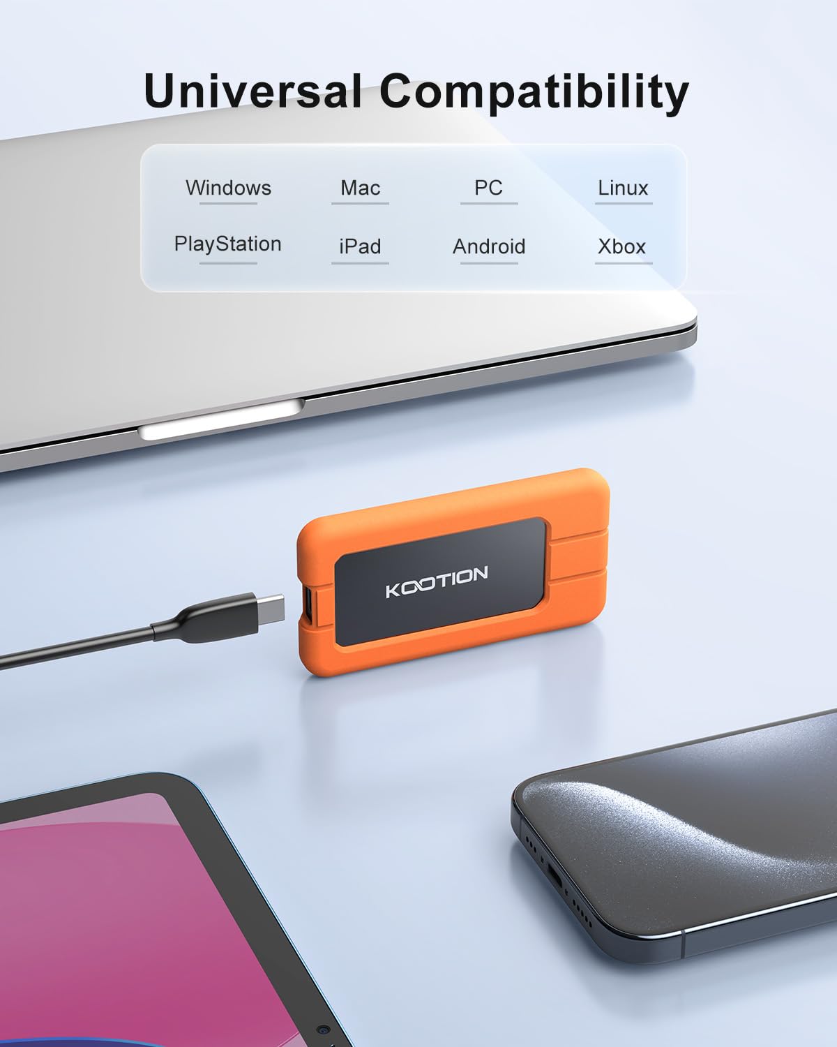 KOOTION 512GB Portable SSD - USB 3.2 Gen 2x2 External Solid State Drive with USB-C, Up to 2000MB/s, Shockproof & Protective Case - Orange | Perfect for Gaming, Photography, Video Editing & Data Backup