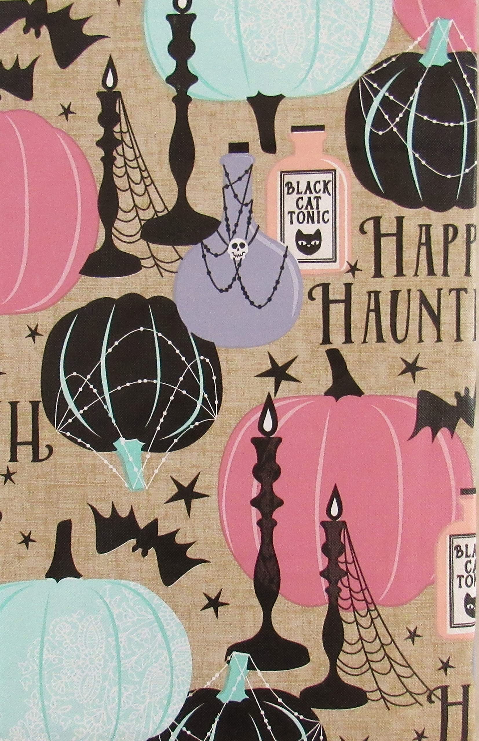 Black Cat Tonic Halloween Tablecloth - 52x52 Flannel Vinyl for Party Decor