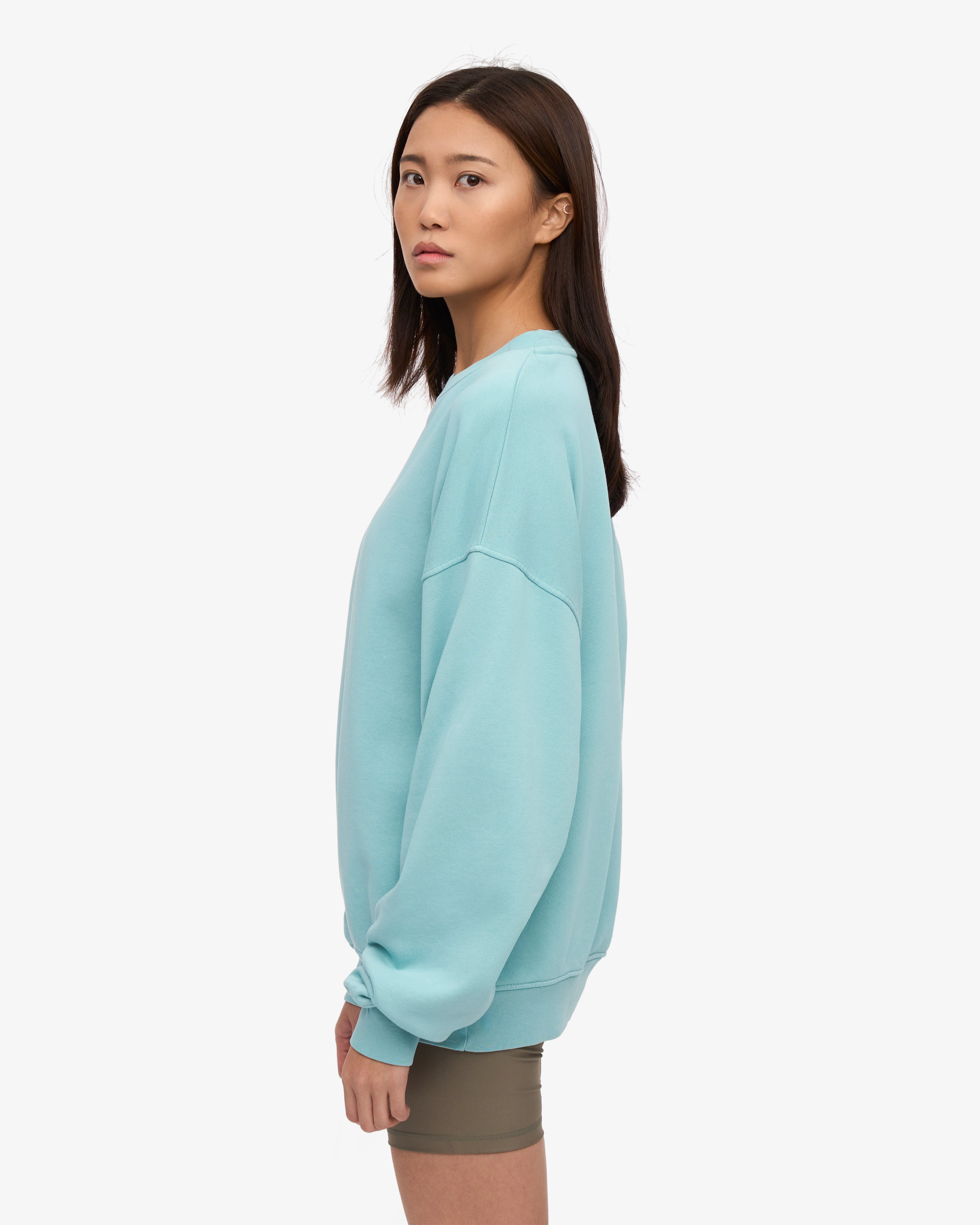 Organic Oversized Crewneck Sweatshirt - Soft Teal Blue Unisex Pullover for Men & Women | Cozy Lounge Wear, Casual Street Style, Fall Winter Fashion