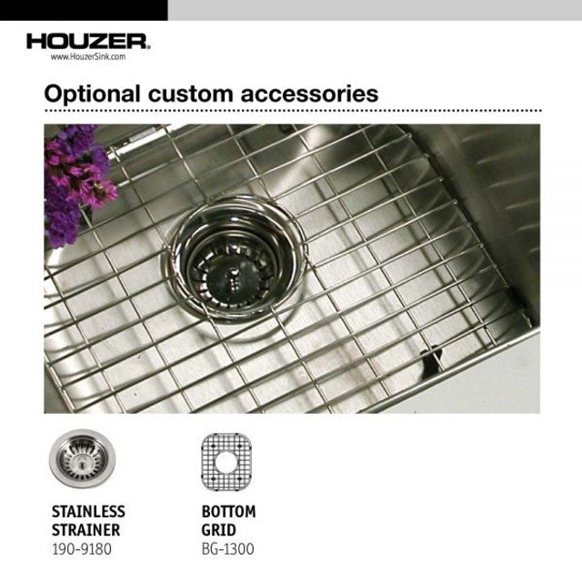 Houzer Club Series 13-Inch Stainless Steel Undermount Bar & Prep Kitchen Sink with Basket Strainer & Bottom Grid - Perfect for Bars, Restaurants, and Home Kitchens