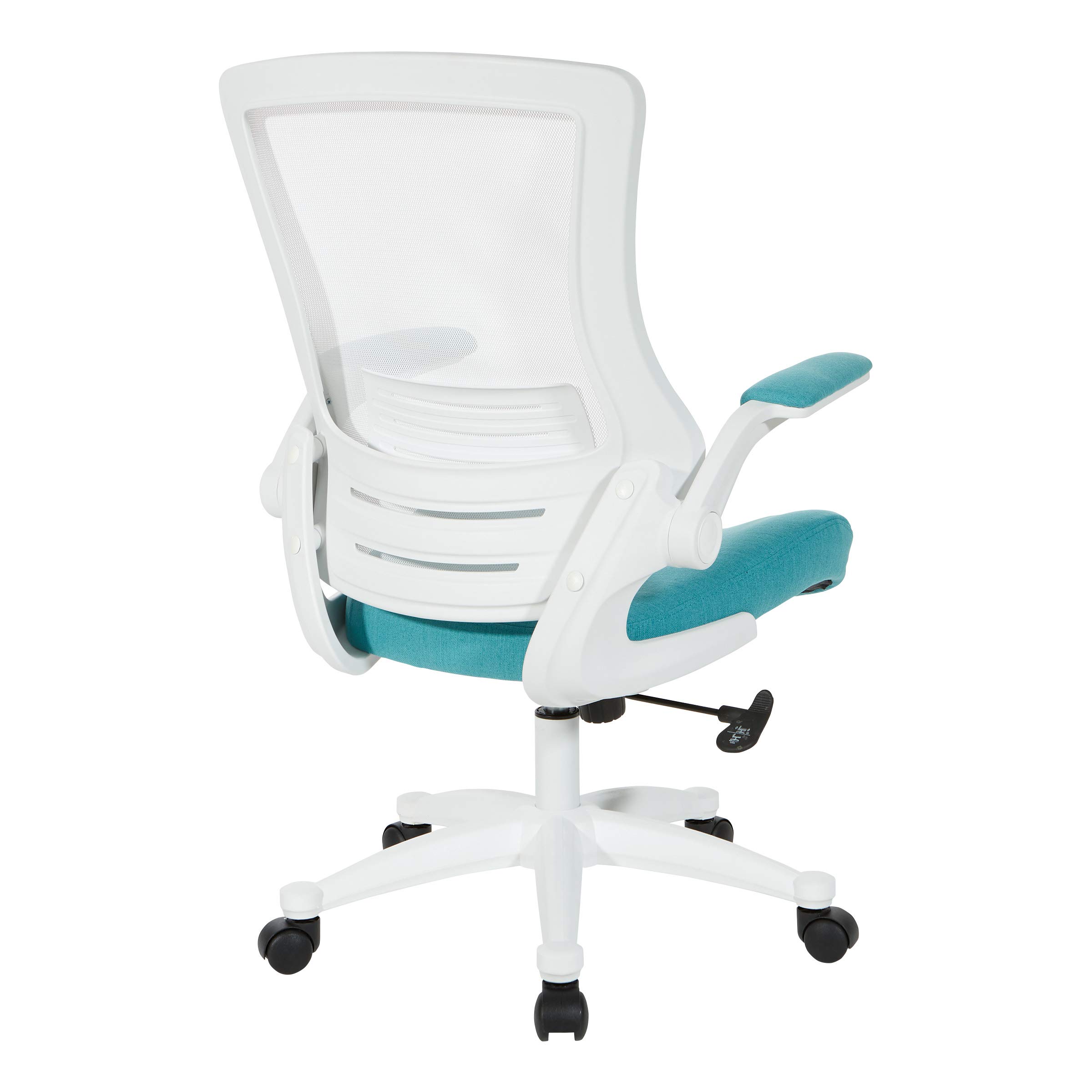 Office Star Ventilated White Screen Back Manager's Office Chair with Padded Flip Arms & White Nylon Base - Linen Turquoise Fabric - Ergonomic Desk Chair for Home & Office Workspaces