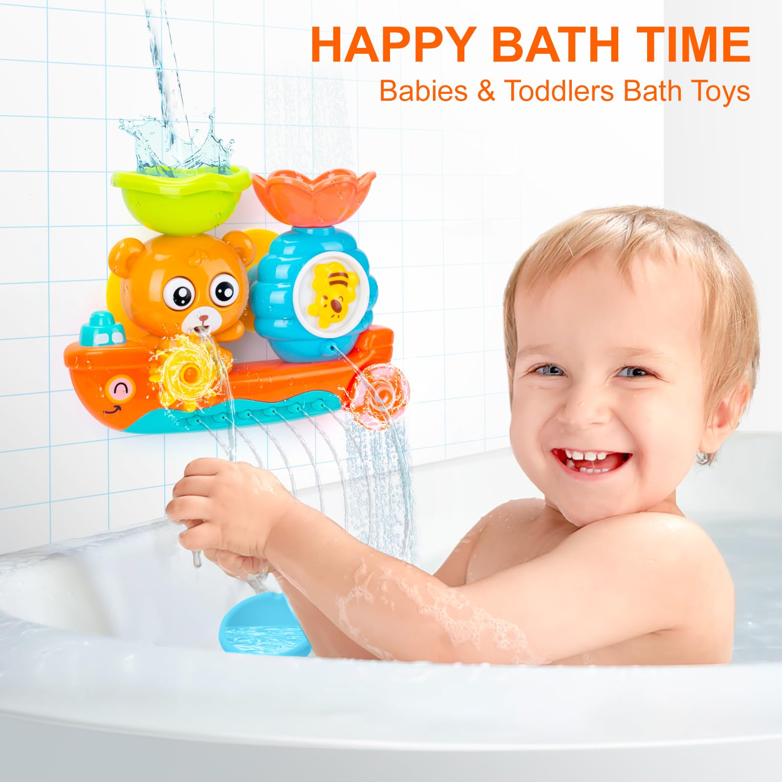 RILSO Bath Toys for Toddlers 1-3 Years - Waterproof Baby Bath Toys for 6-12+ Months - Fun Sensory Bathtub Toys for Kids 1-5 Years Old - Perfect Gift for Boys & Girls - Great for Bathtime Play & Early Learning Development