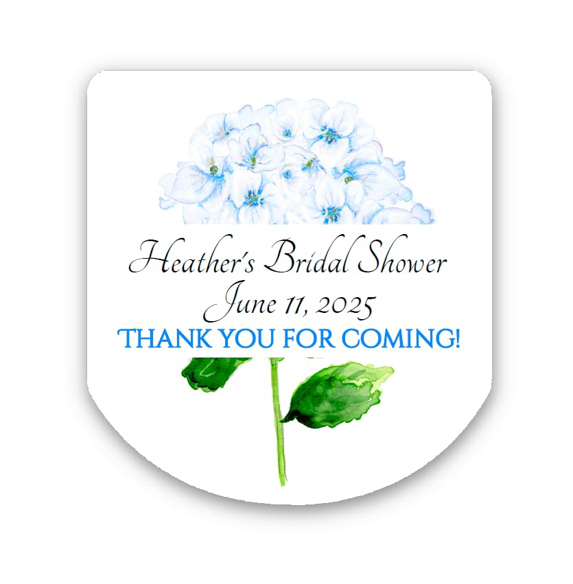 Personalized Blue Hydrangea Floral Wedding Favors - 30 Elegant Hand Sanitizer Sticker Labels for Bridal Showers, Receptions & Special Events (BFL106, Stickers Only) - Perfect for DIY Wedding Decorations, Party Favors & Gift Wrapping
