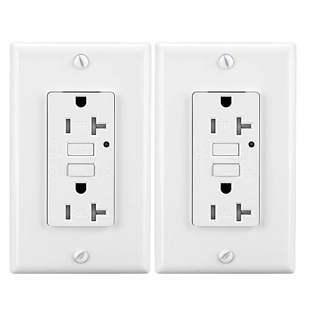 20A 125V TR/Tamper-Resistant GFCI Outlet with Green LED Indicator - 2 Pack, White, ETL Listed - Includes Standard & Screwless Wall Plates - Ideal for Bathrooms, Kitchens & Outdoor Use