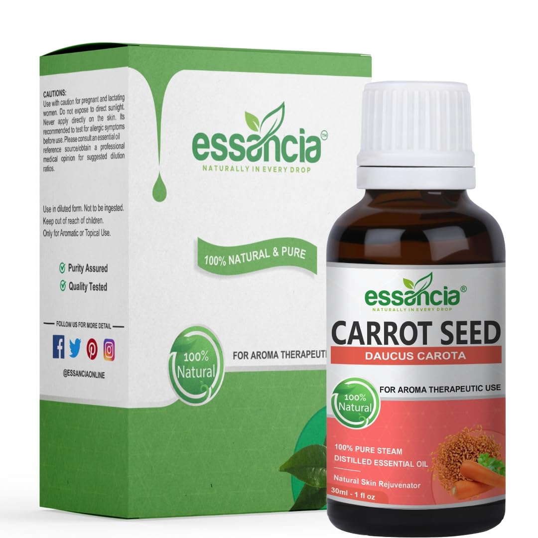 **Essencia 100% Pure Carrot Seed Essential Oil - 30ml, Undiluted & Natural for Skin Nourishment & Hair Care | Therapeutic Grade for Aromatherapy, Massage & DIY Beauty**