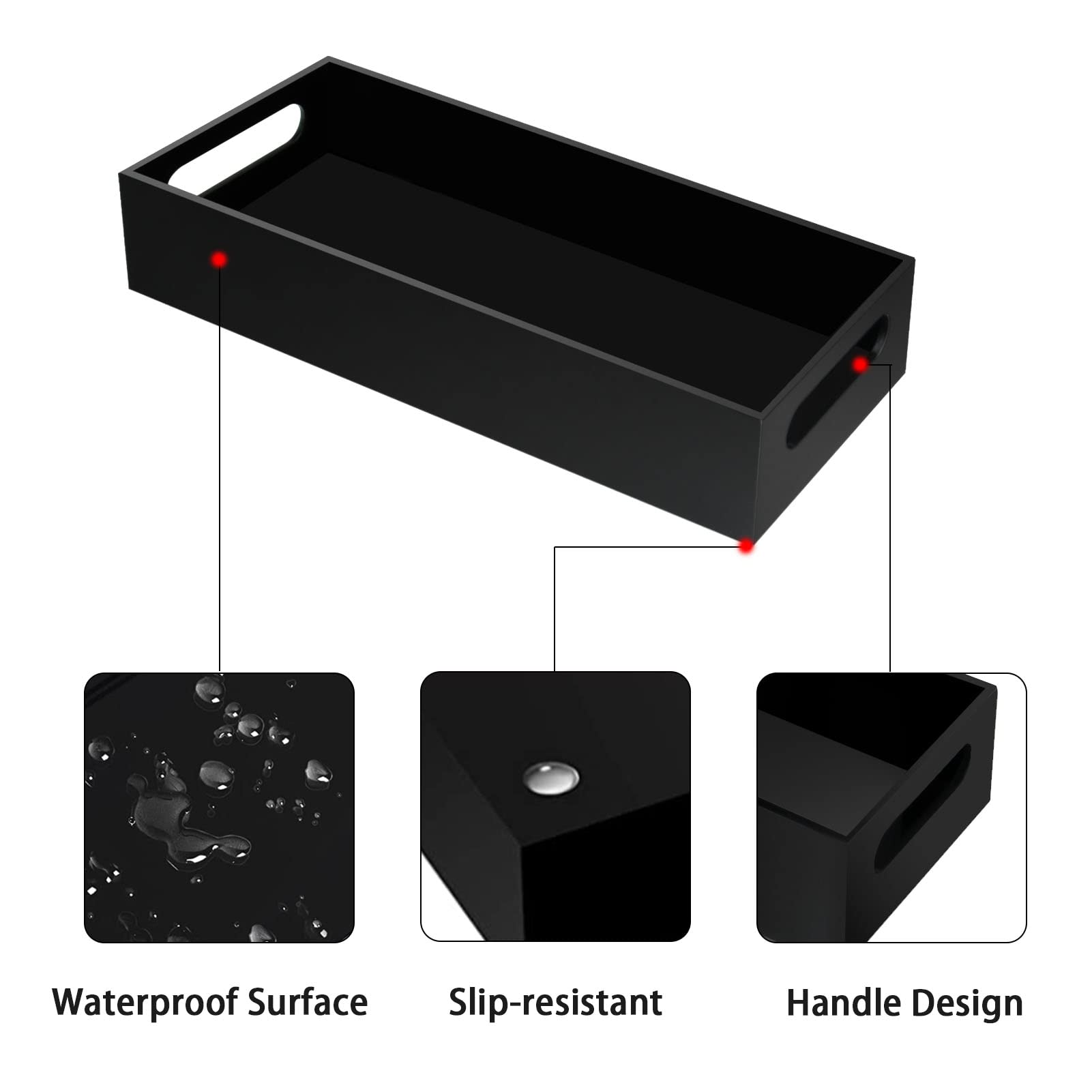 Tasybox Acrylic Toilet Paper Holder with Storage - Black Bathroom Vanity Tray with Handles, Toilet Tank Organizer for Home Decor | Perfect for Small Bathrooms & Space-Saving Storage Solutions