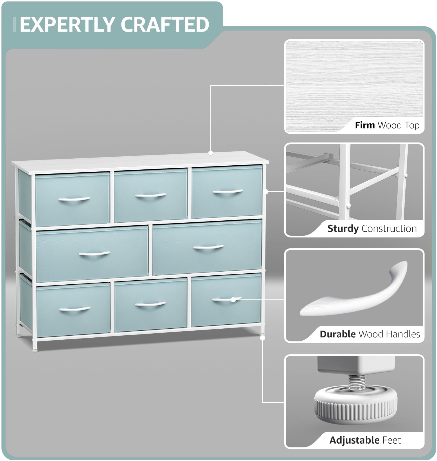 Sorbus 8-Drawer Kids Dresser with Steel Frame & Wood Top - Fabric Bin Organizer for Clothes, Nursery, Bedroom & Closet - Sturdy Children's Storage Furniture for Toys, Blankets & Baby Essentials