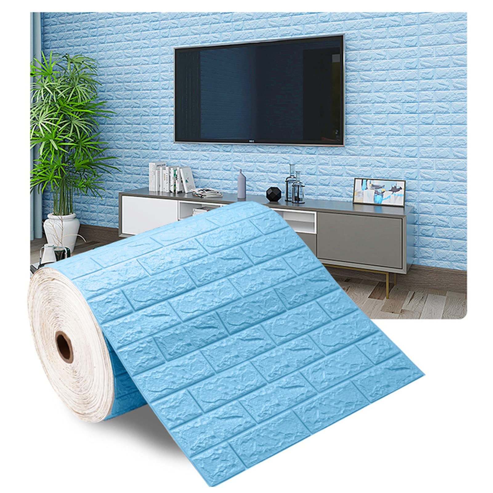3D Brick Wall Stickers Peel and Stick - Self Adhesive Wallpaper for Home Decor, Living Room, Kitchen & Kids Room - Blue Brick Panel (5m) - Perfect for Accent Walls, DIY Projects & Room Makeovers