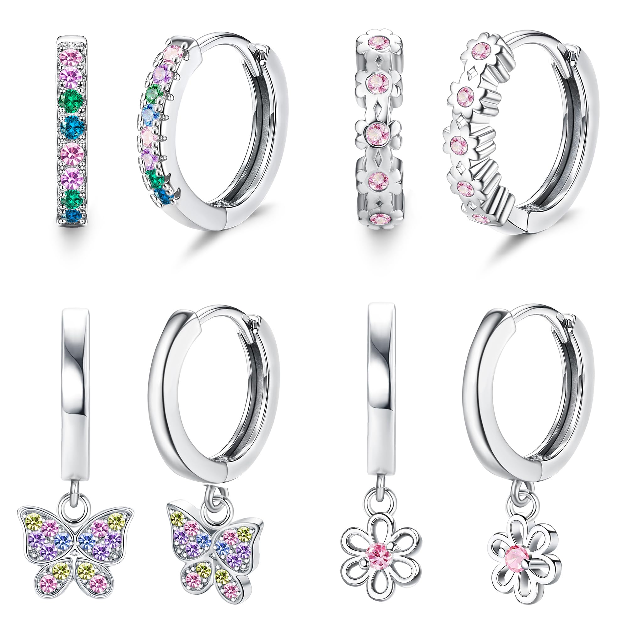 Hypoallergenic Small Hoop Earrings for Women & Girls - 925 Sterling Silver Huggie Earrings Set for Sensitive Ears - Dainty Dangling Hoops for Teens, Kids Over 4 Years Old - Perfect for School, Parties & Everyday Wear