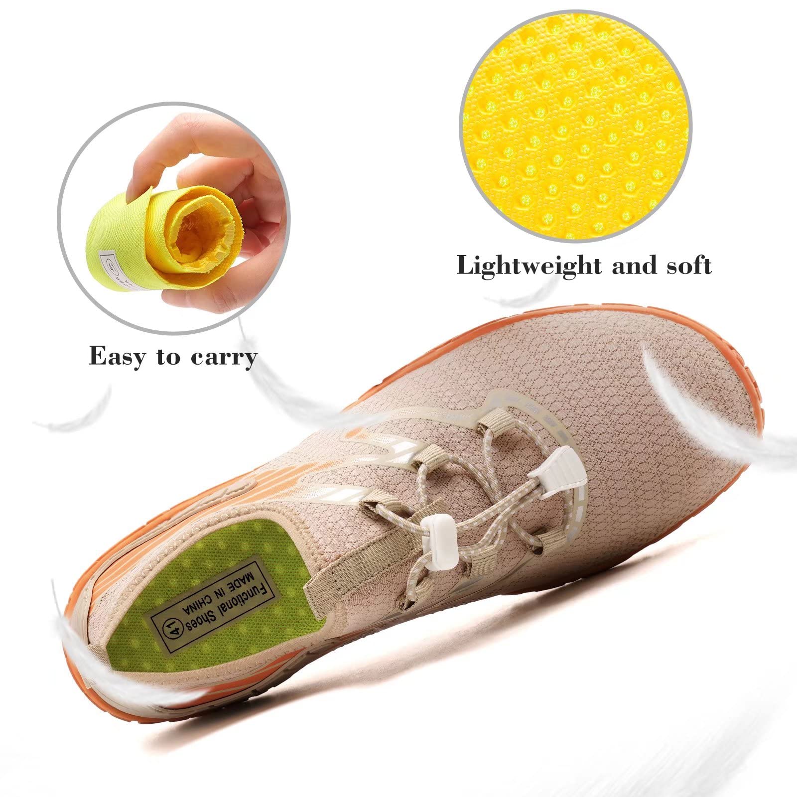WateLves Quick-Dry Water Shoes for Men & Women - Lightweight Aqua Socks for Beach, Swimming, Surfing, Yoga & Water Aerobics - Breathable Pool Shoes (Apricot, Size 40) - Perfect for Summer Water Activities & Outdoor Sports