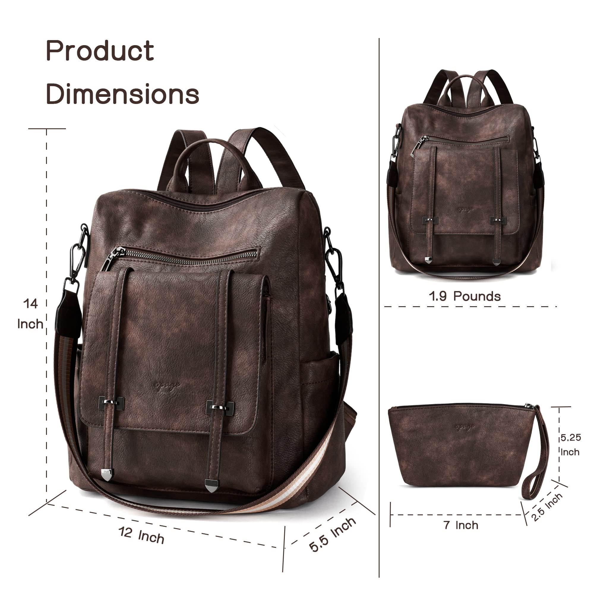 OPAGE Women's Leather Backpack Purse - Stylish Travel Backpack & Shoulder Bag with Wristlet Strap (14-inch Height) - Perfect for Work, College & Weekend Getaways