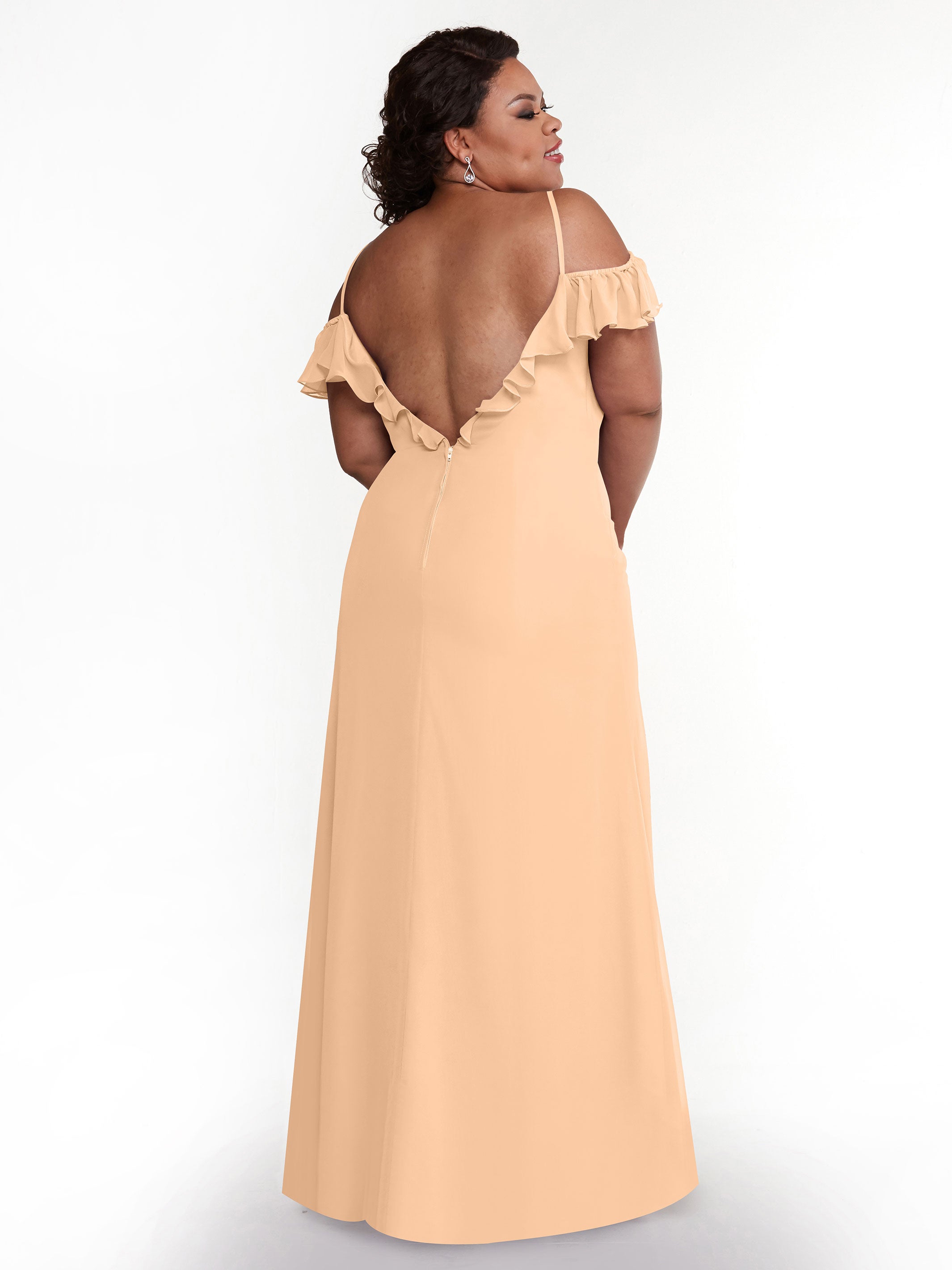 Elegant 80172 Chiffon Off-The-Shoulder A-Line Bridesmaid Dress with Ruffled Neckline - Perfect for Weddings, Formal Events & Evening Parties