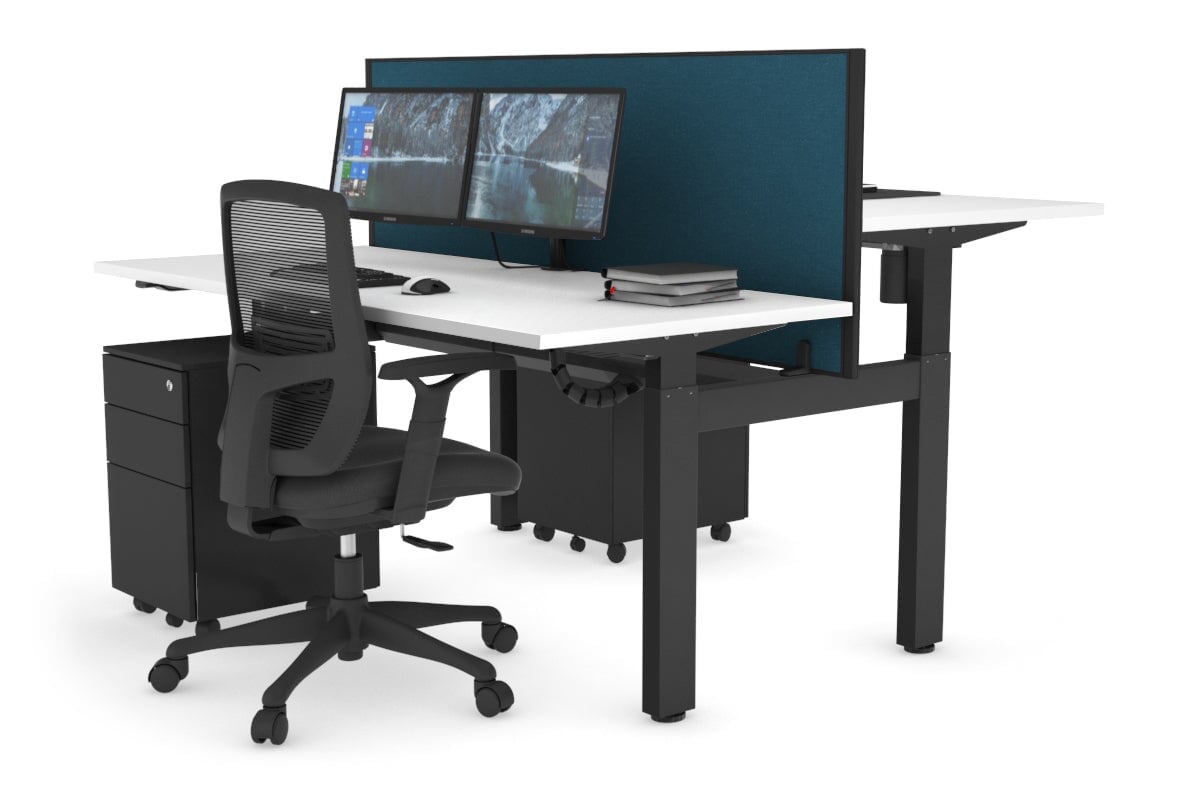 Adjustable 2-Person H Bench Workstation - Black Frame [1400L x 700W] for Office, Home, or Co-Working Spaces - Ergonomic Height Adjustment for Comfortable Seating