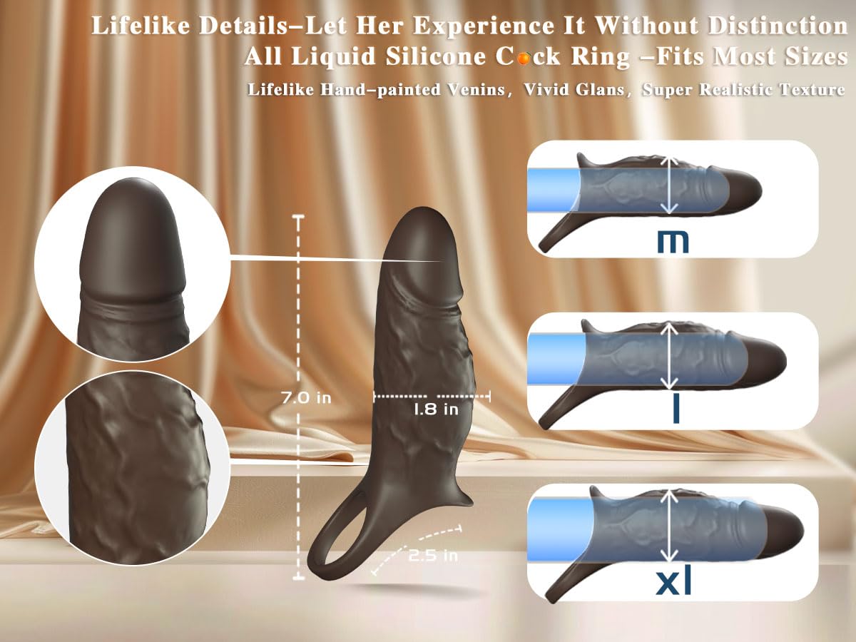 Vibrating Penis Sleeve Cock Ring - Premium Liquid Silicone Couples Sex Toy for Men & Women | Penis Extender, Girth Enhancer & Testicle Stimulator | G-Spot & Clitoral Pleasure | Perfect for Couples Play & Solo Use | LNIIY Adult Pleasure Product