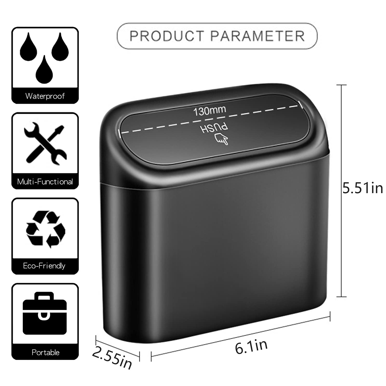 3-Pack Leakproof Car Trash Can with Lid & 60 Trash Bags - Universal Vehicle Garbage Bin Organizer for Auto, Office, Home - Perfect for Road Trips, Commuting, and Keeping Vehicles Clean (Black)