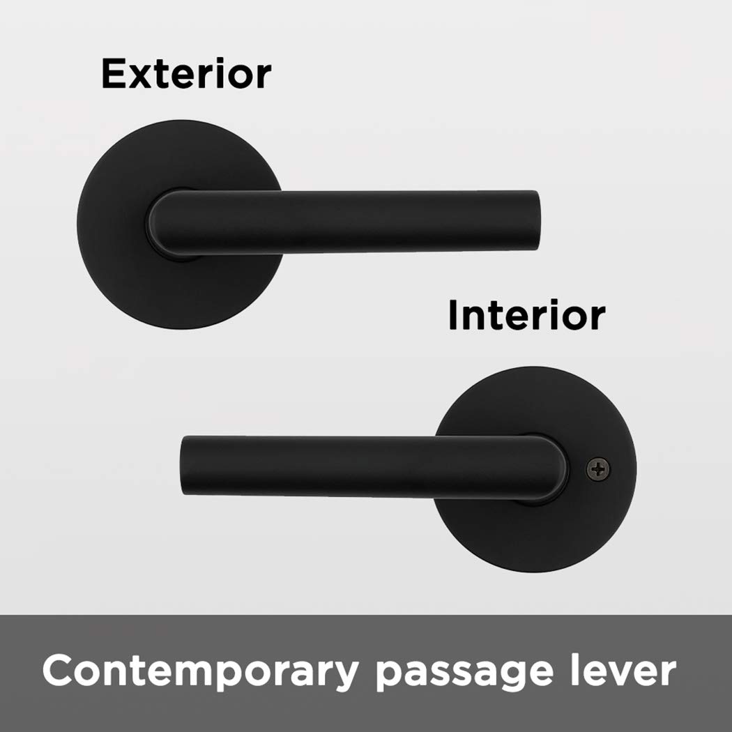 Kwikset 91540-030 Milan Modern Slim Round Door Handle Lever - Contemporary Iron Black Finish for Home, Hallway, Closet & Interior Doors | Perfect for Bedrooms, Bathrooms & Office Spaces