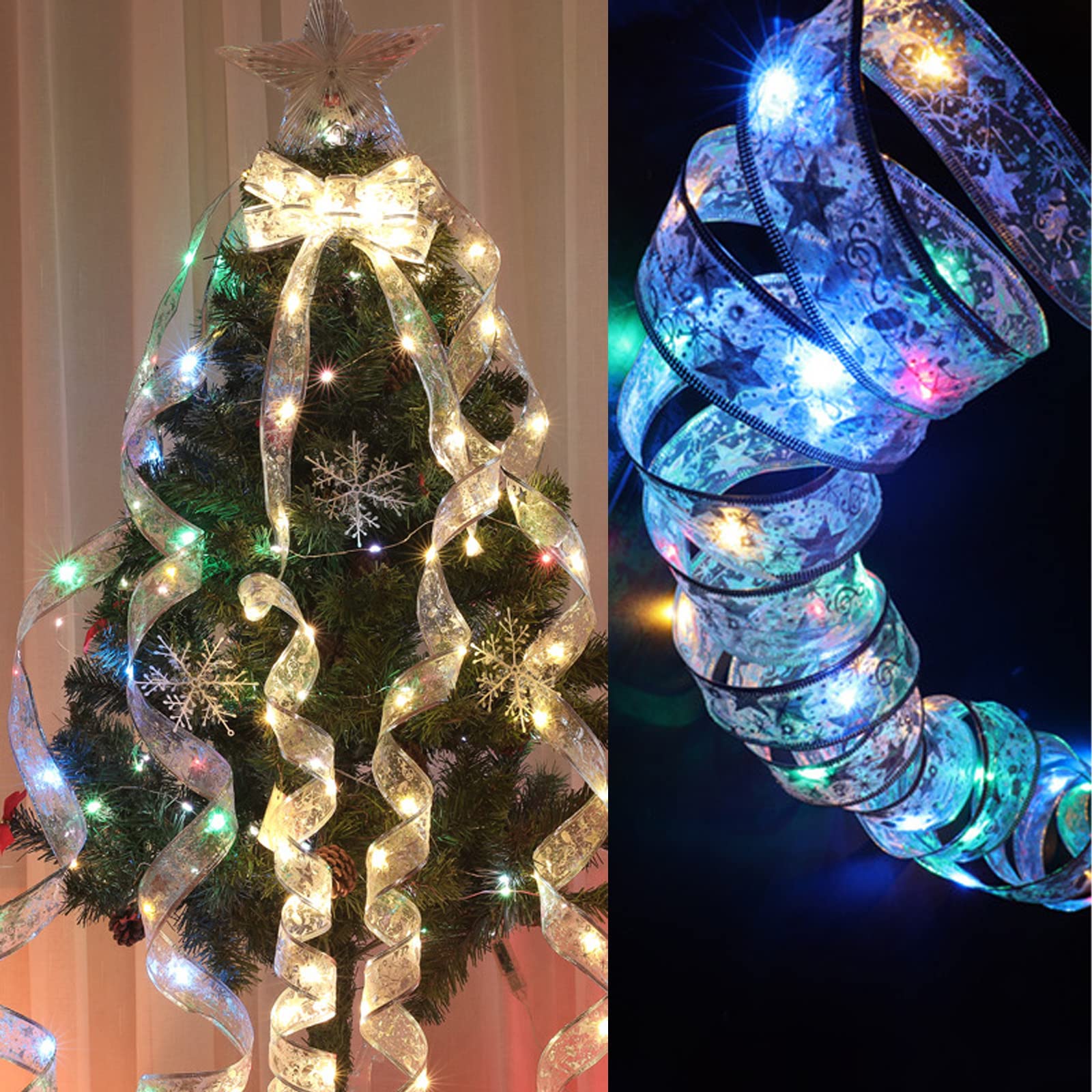 EKEK 13FT LED Ribbon Fairy Lights - Battery Operated Christmas Lights for Xmas Tree, DIY Lace Glow Bow, Home Decor, Party & Wedding Decoration (Multicolor)