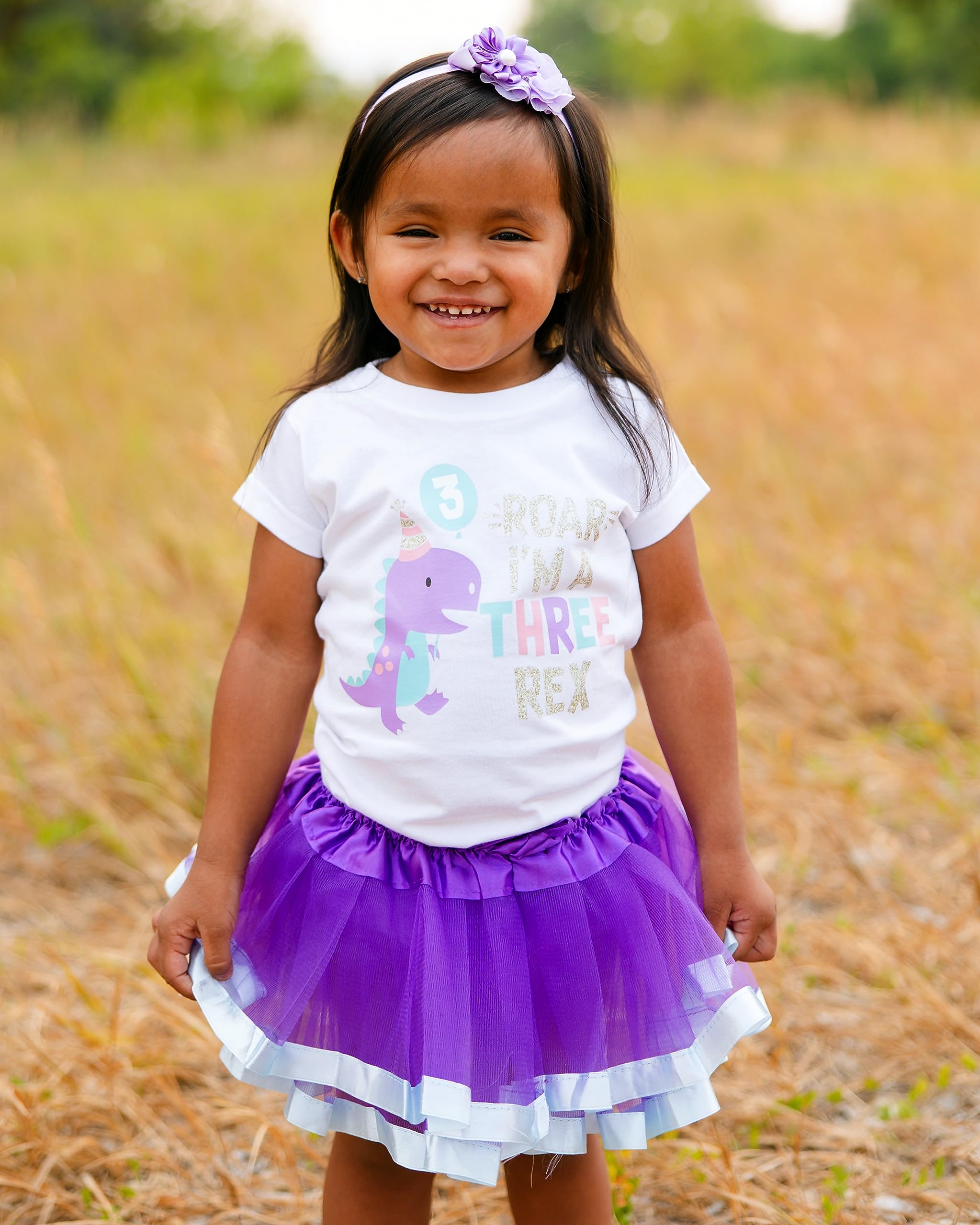Luke and Lulu 3rd Birthday Girl Outfit Set - Cute Dinosaur Themed Tutu Dress & T-Shirt for 3 Year Old Girls - Perfect for Birthday Parties, Photo Shoots & Special Celebrations