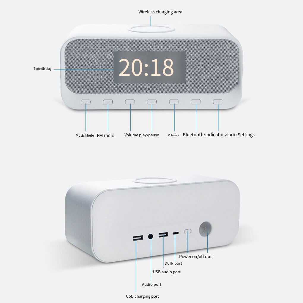 Portable Bluetooth Radio with Wireless Charging & Alarm Clock - Multifunctional Desktop Speaker for Music Lovers | Perfect for Bedroom, Office & Travel Use