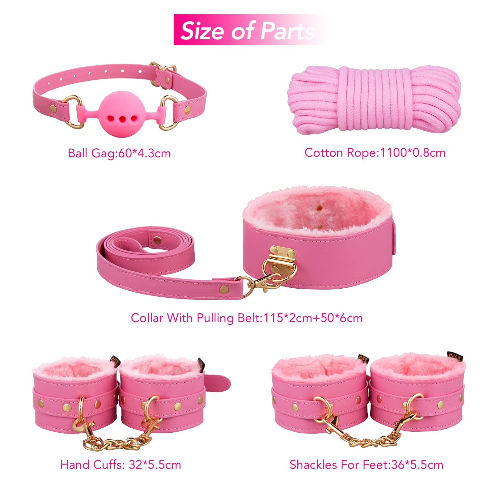 Premium BDSM Bondage Kit - 11-Piece Adjustable Restraint Set with Handcuffs, Collar, Ankle Cuffs & Blindfold for Couples | Sensual Play & Foreplay | Perfect for Spicing Up Your Intimate Moments (Pink)