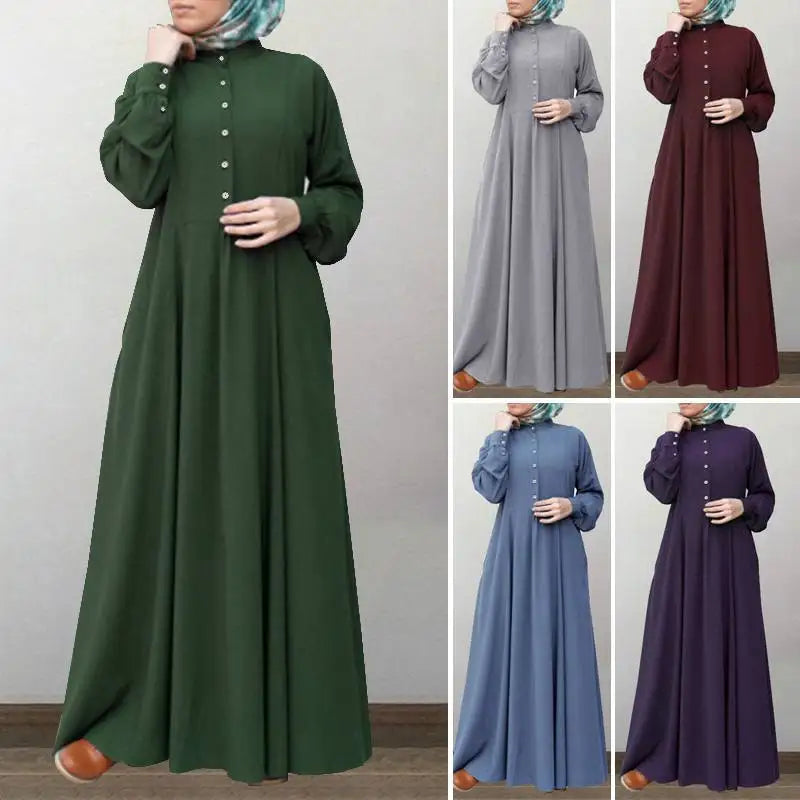 Elegant Vintage Buttoned Formal Abaya Dress for Women - Modest Islamic Clothing for Prayer, Wedding & Special Occasions