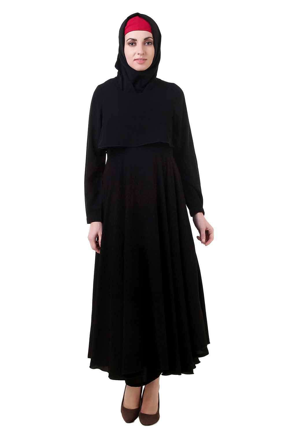 Black Crop Top Dual Layer Nida Abaya AY 705 - Modest Muslim Fashion for Women | Perfect for Prayer, Eid, and Special Occasions