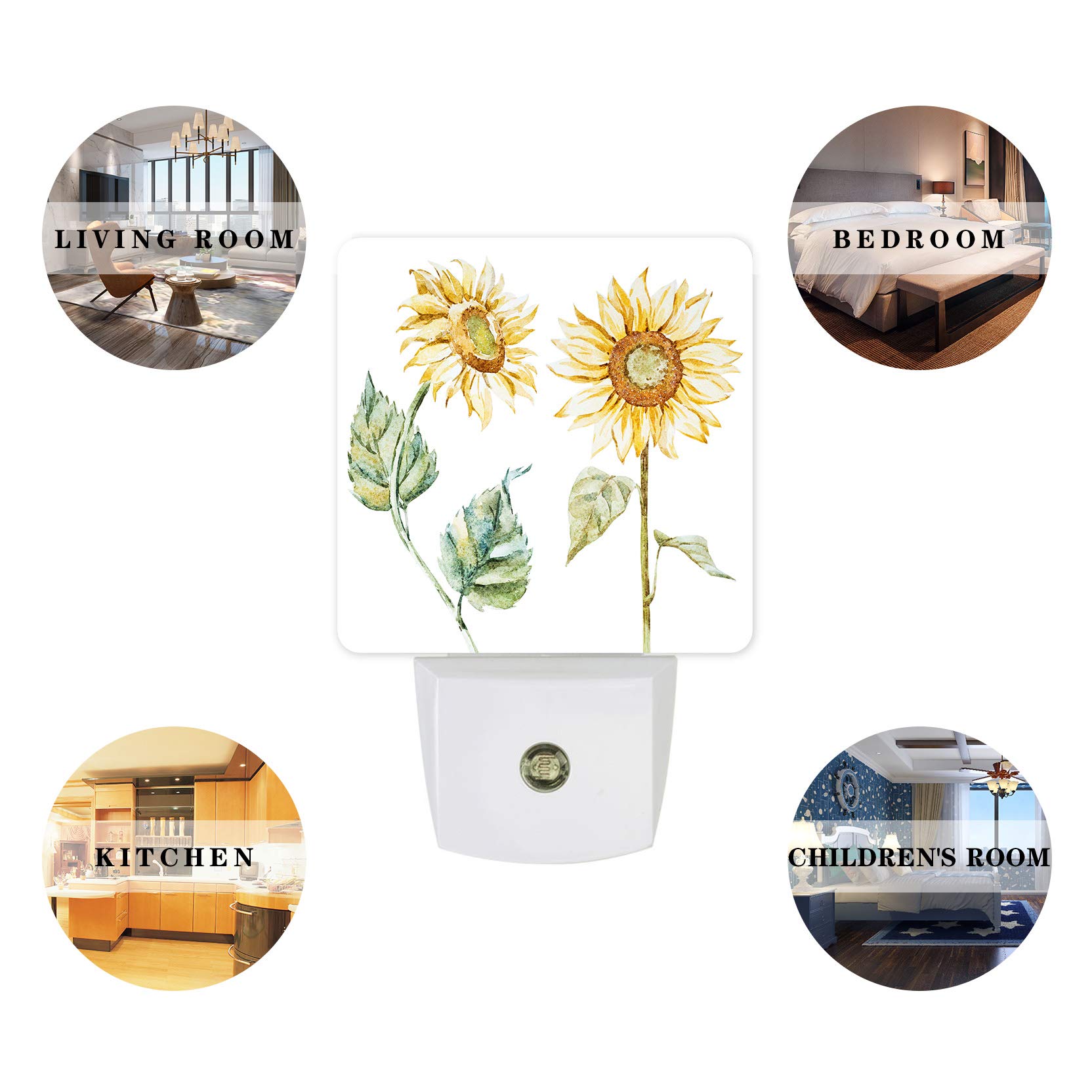 Sunflower LED Night Light with Auto Sensor - Plug in Wall Nightlight for Bathroom, Bedroom, Hallway - Bright & Dim Modes - Floral Decor for Kids, Girls & Adults - Perfect for Nighttime Safety & Cozy Ambience