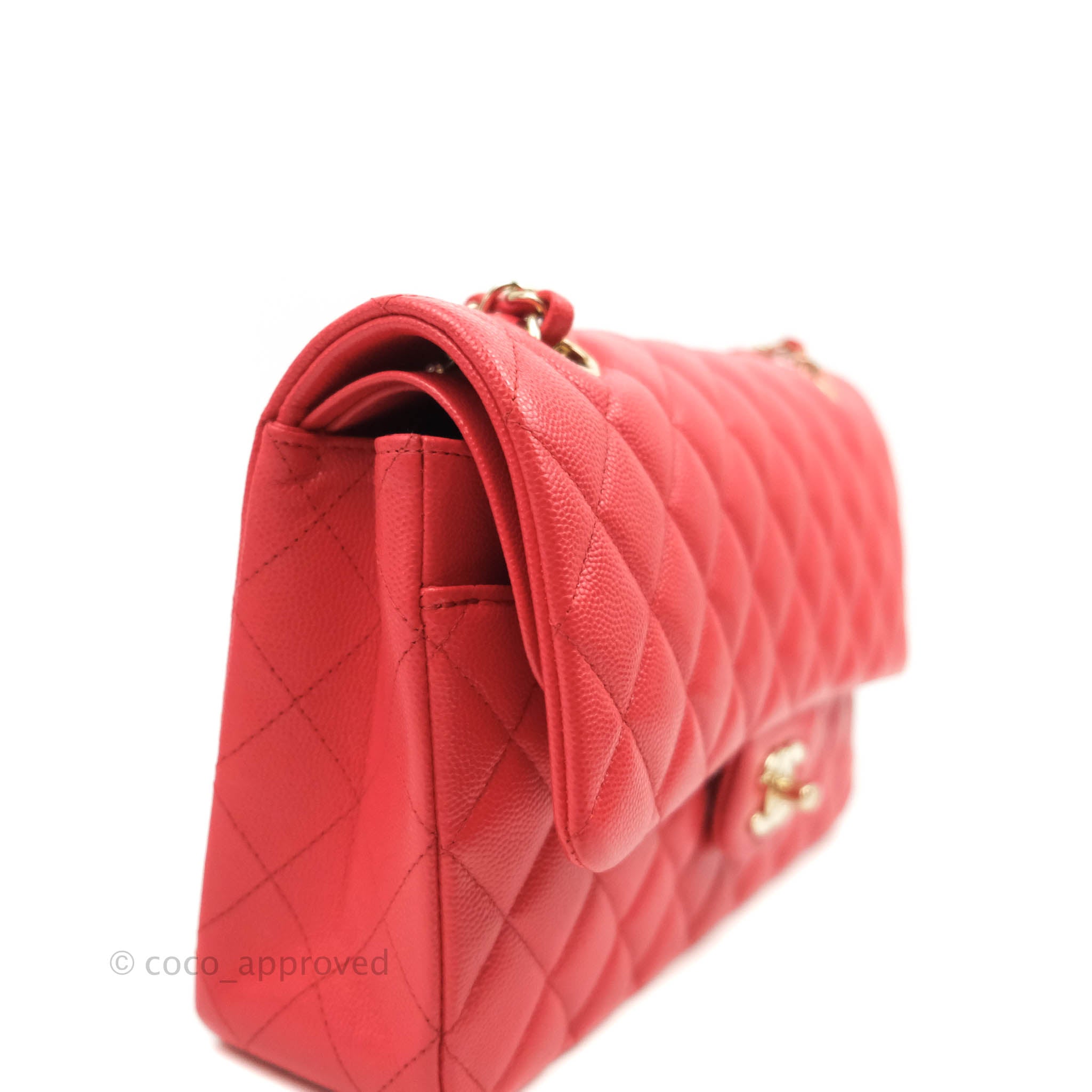 Chanel Classic Medium Double Flap Bag in Red Caviar Leather with Gold Hardware - Perfect for Evening Events & Luxury Fashion Accessories