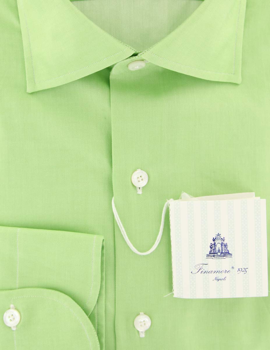 Napoli Green Solid Button Down Spread Collar Cotton Slim Fit Dress Shirt for Men | Size Small 15.5 Neck | Business Casual & Formal Office Wear