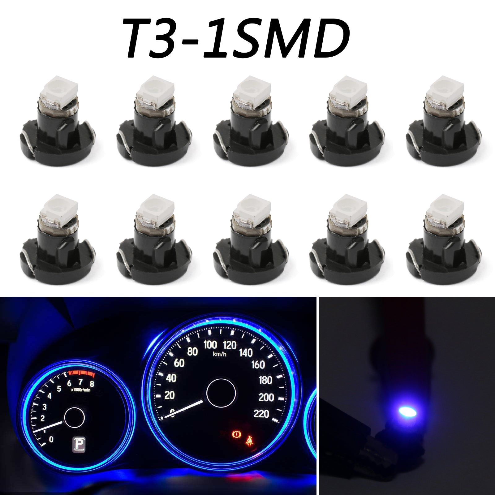10pcs T3 Neo Wedge LED Bulbs - Super Bright Blue Instrument Panel & Interior Lights for Cars, Trucks, Motorcycles - Perfect for Dashboard, Gauge Cluster, Dome & Map Lights