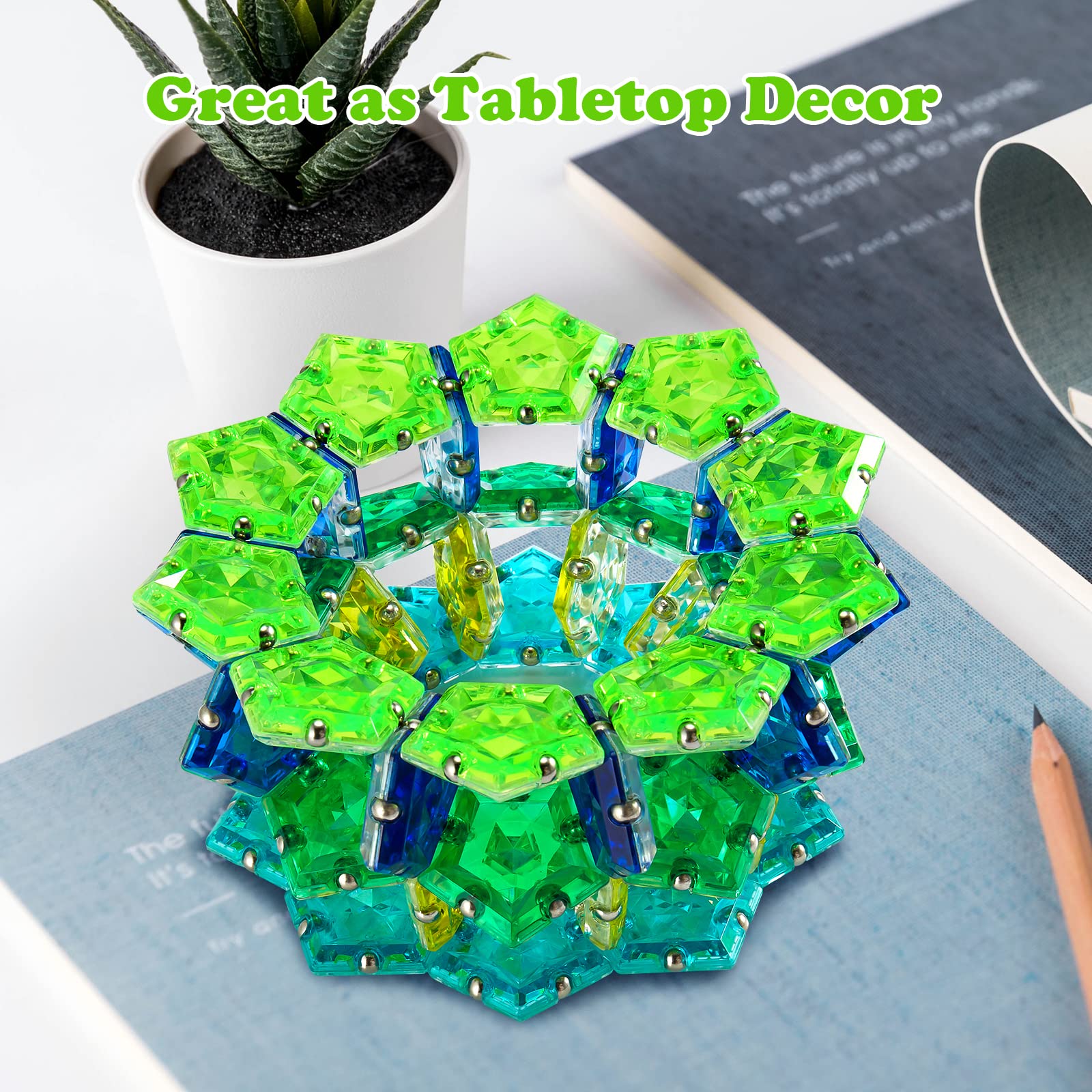 LAFFTRAK Magnetic Fidget Sphere Toy Set - 12 Piece Stress Relief Desk Toys for Adults with Crystal Bright Green Magnets | Sensory Fidget Toys for Anxiety Relief, Office, Home & Classroom Use