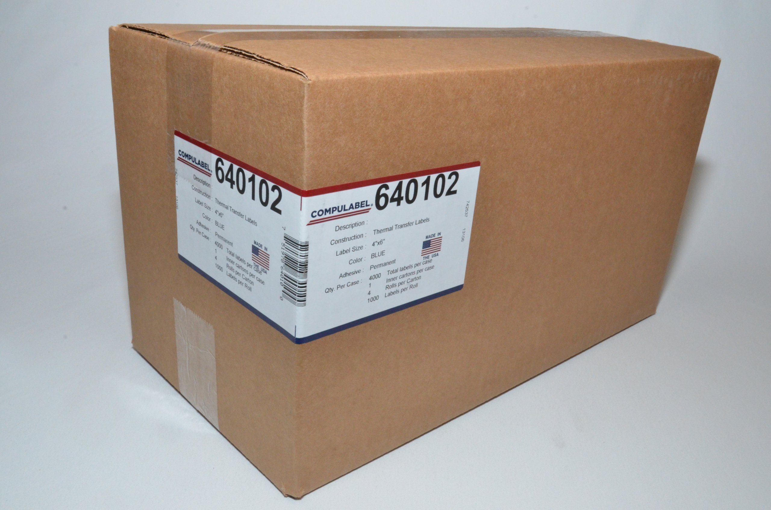 Compulabel 640102 Thermal Transfer Shipping Labels - 4x6 Inch, Blue, Permanent Adhesive, Perforated, 1000 Labels/Roll (4 Rolls) - Ideal for USPS, UPS, FedEx & E-commerce Shipping