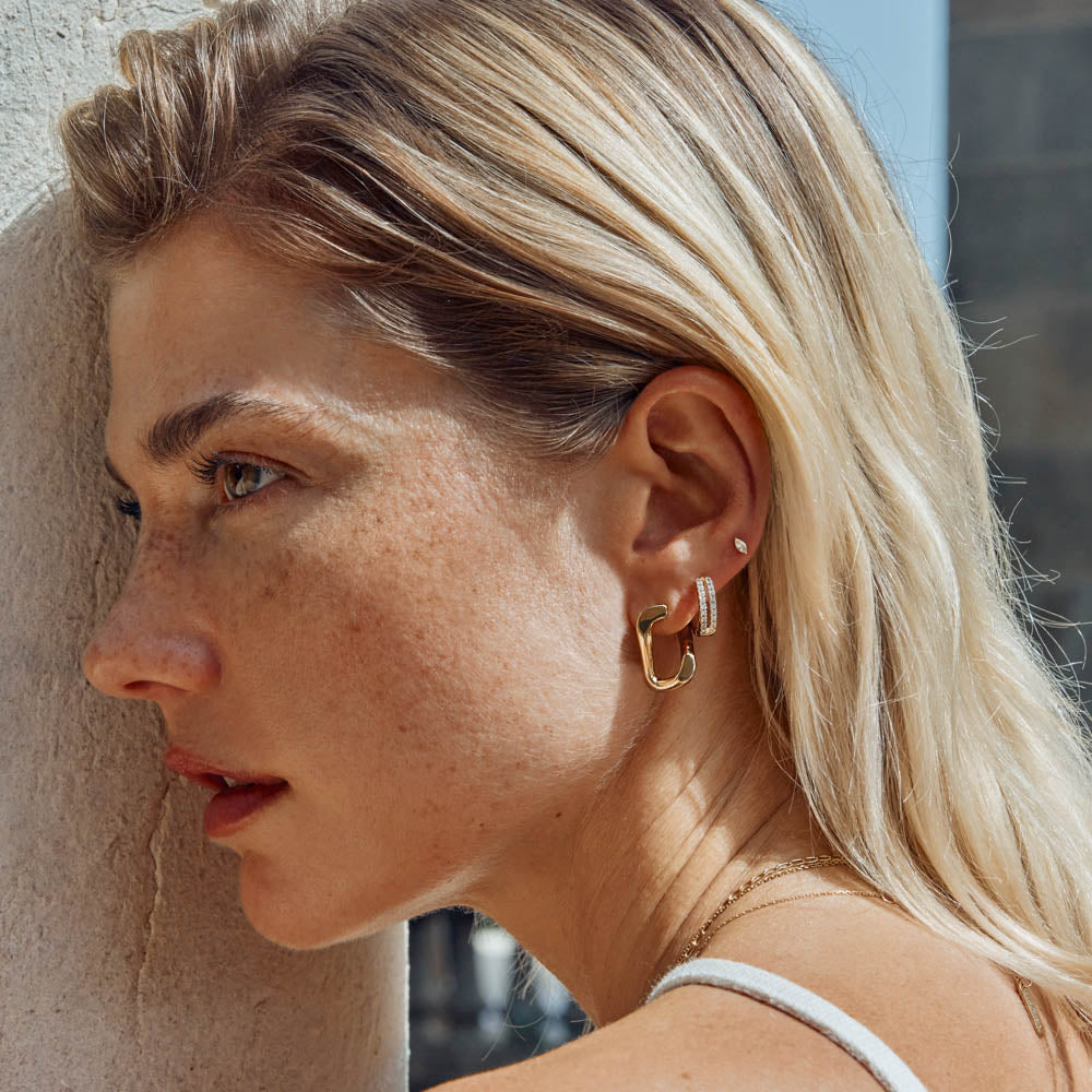 10K Gold White Sapphire Marquise Helix Single Stud Earrings for Women - Elegant Cartilage Piercing Jewelry for Parties & Special Occasions