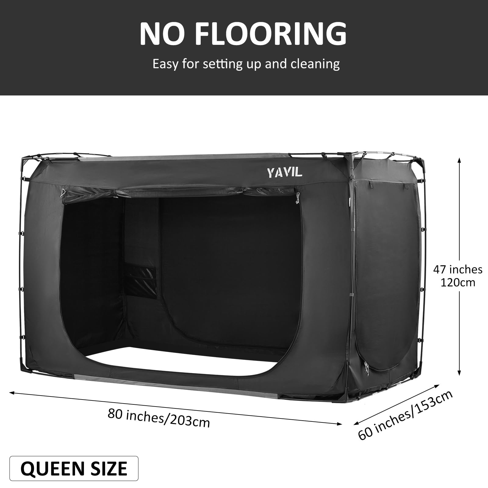 Queen Size Bed Tent Canopy - Portable Sleeping Tent for Kids & Adults, 93% Blackout & Breathable Privacy Space with 3 Doors (Mattress Not Included) - Perfect for Camping, Sleepovers & Privacy at Home