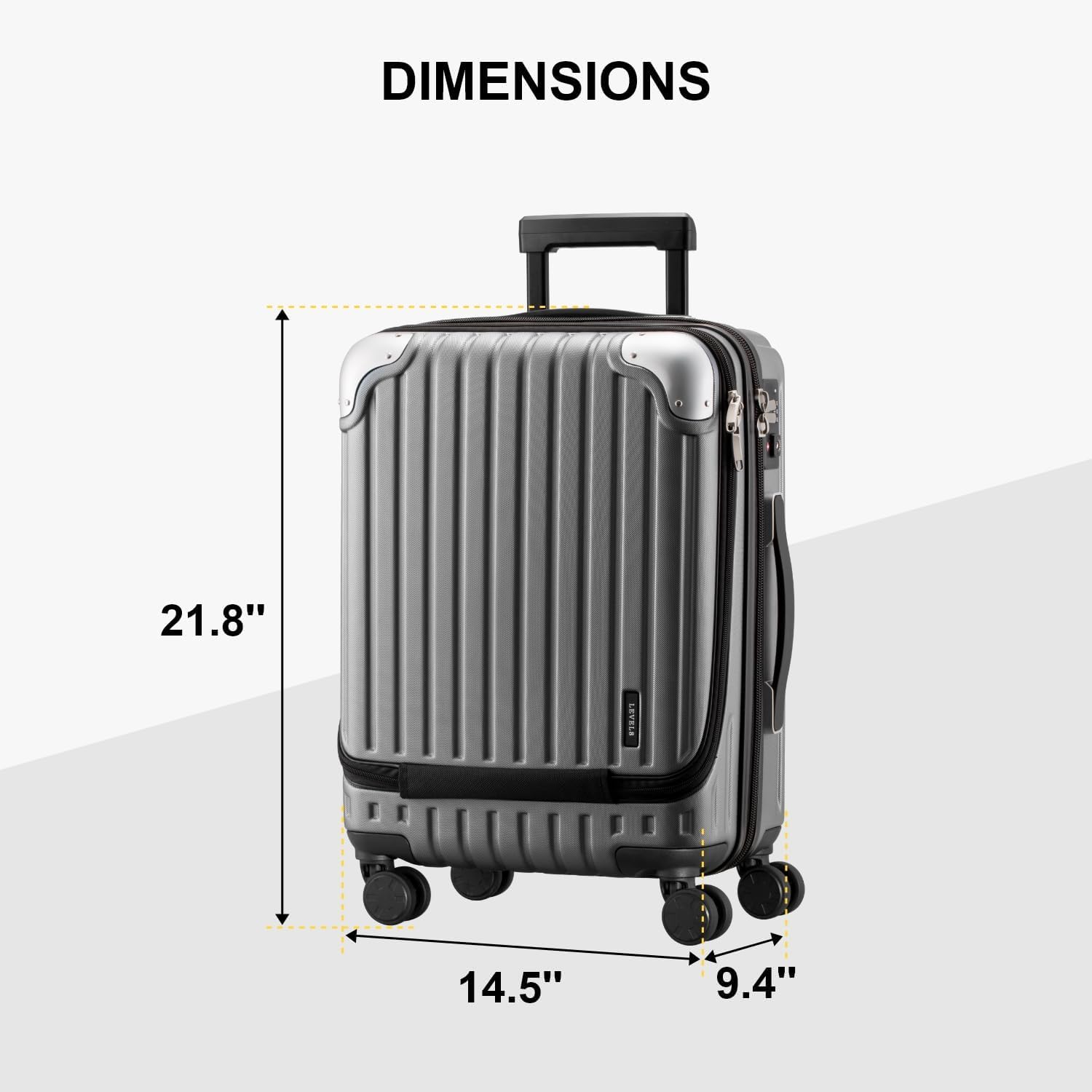 LEVEL8 Grace 20 Inch Hardside Carry On Luggage - ABS+PC Spinner Suitcase with TSA Lock & Smooth Wheels, Lightweight Grey Cabin Bag for Air Travel, Business Trips & Weekend Getaways